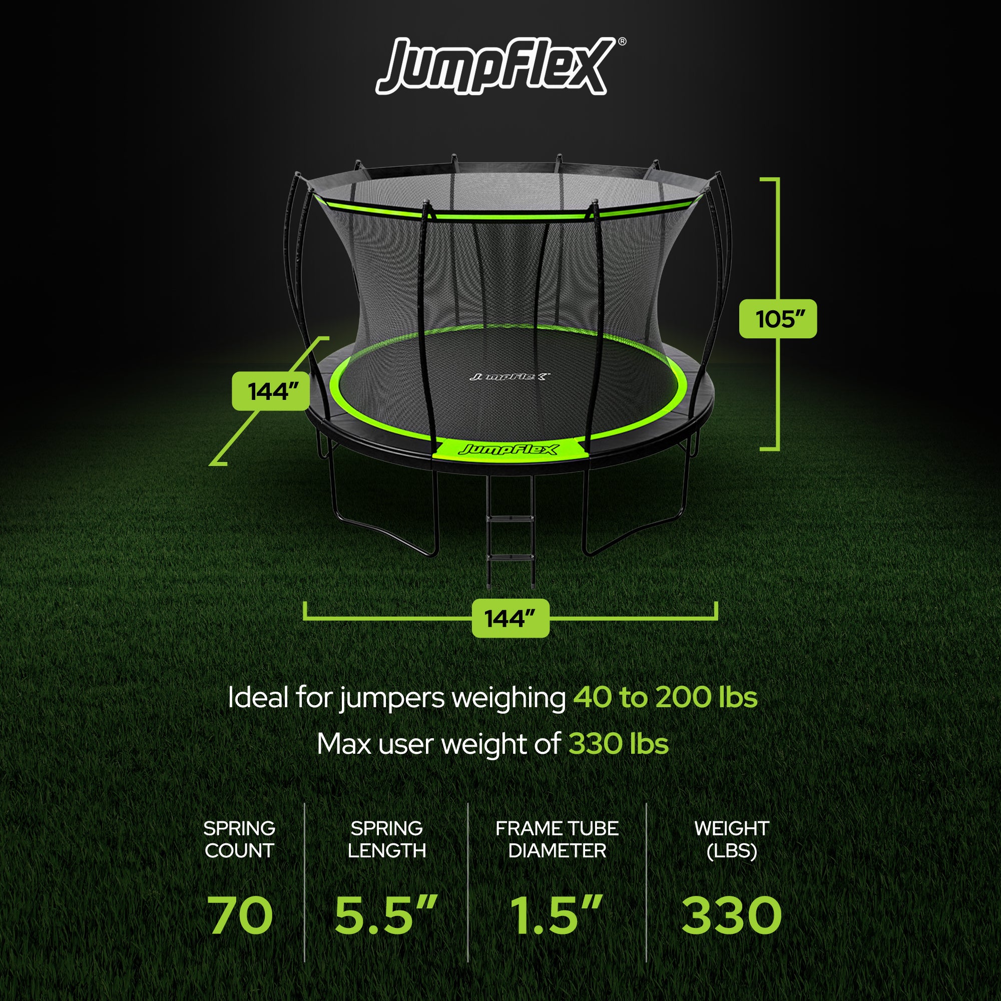 Jumpflex FLEX 12' Trampoline, Outdoor Play Equipment with PROJAM Basketball Hoop