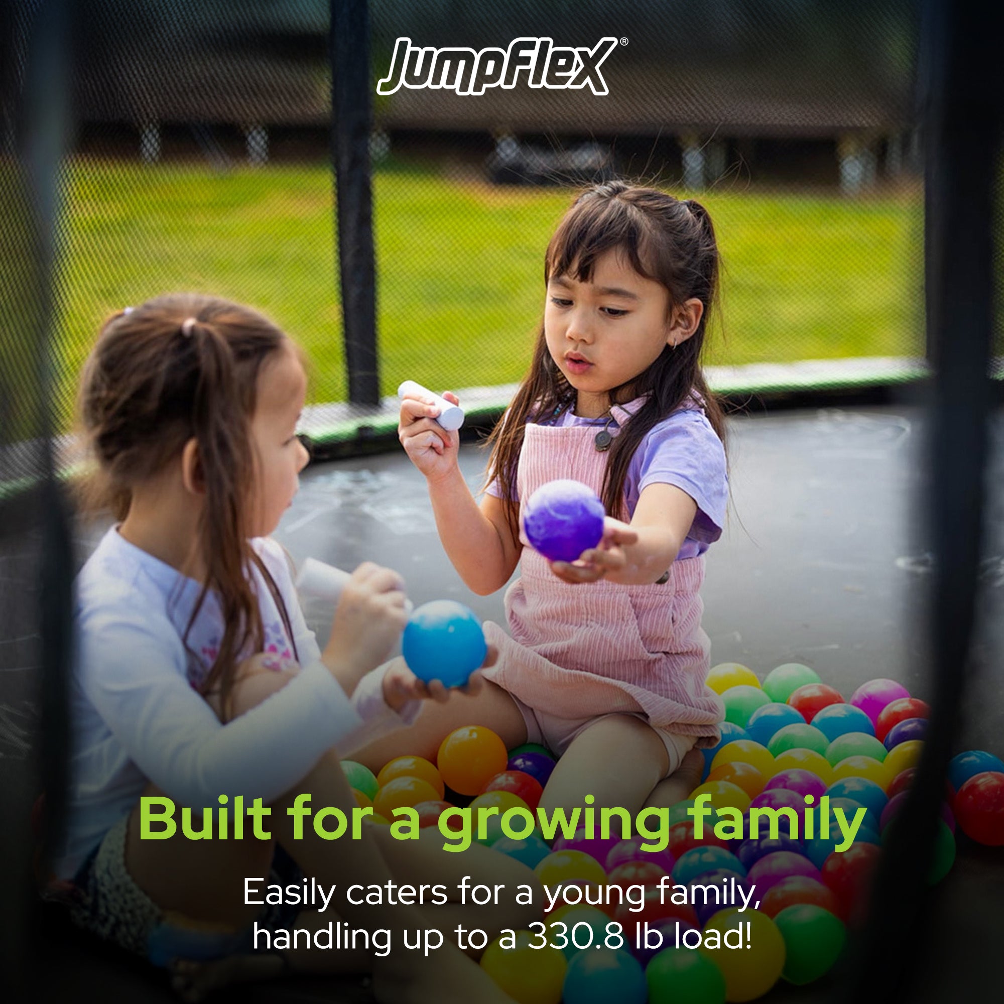 Jumpflex FLEX 12' Trampoline, Outdoor Play Equipment with PROJAM Basketball Hoop