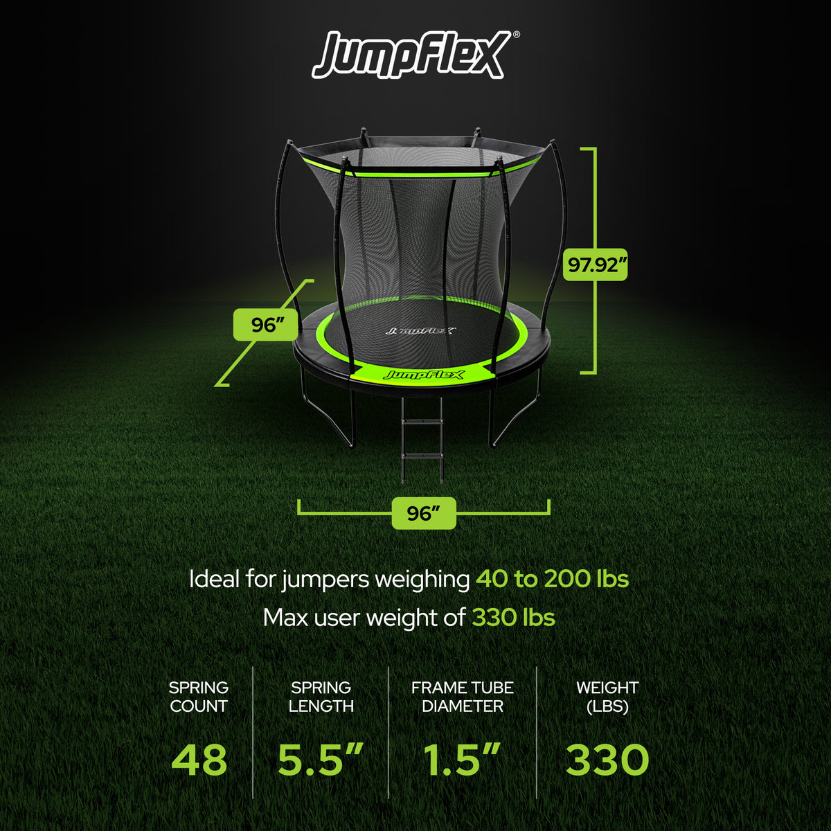 Jumpflex FLEX 8' Trampoline, Outdoor Play Equipment with PROJAM Basketball Hoop