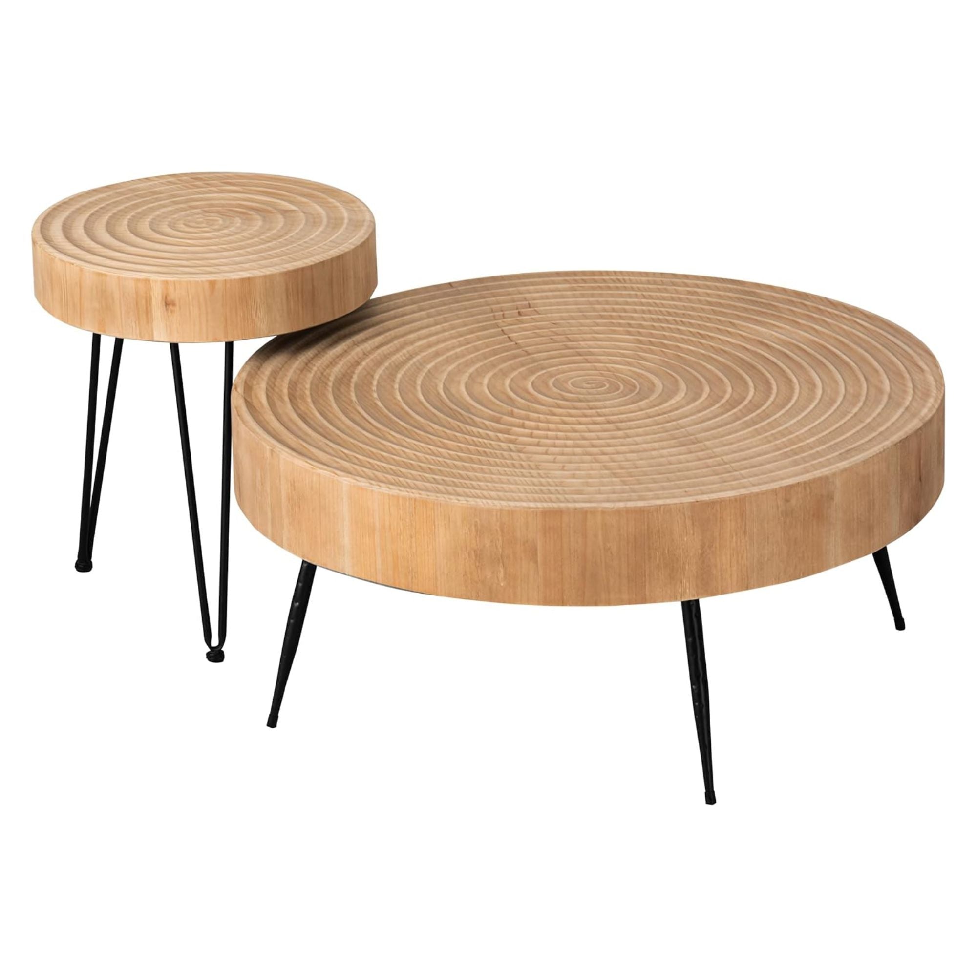 COZAYH 2pc Round Coffee Tables, Wooden Living Room Furniture, Ring Pattern(Used) - VMInnovations