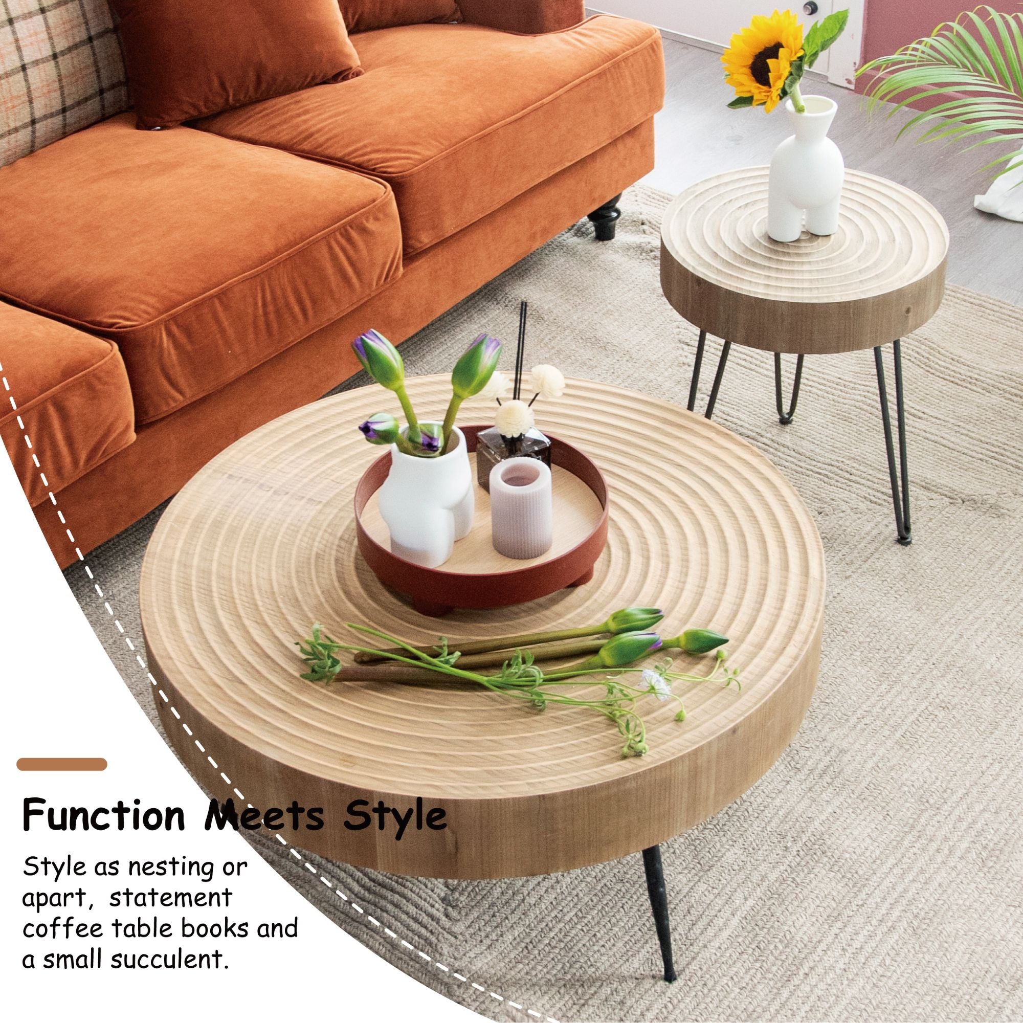 COZAYH 2 Piece Round Coffee Tables, Wooden Living Room Furniture, Ring, Set of 2 - VMInnovations