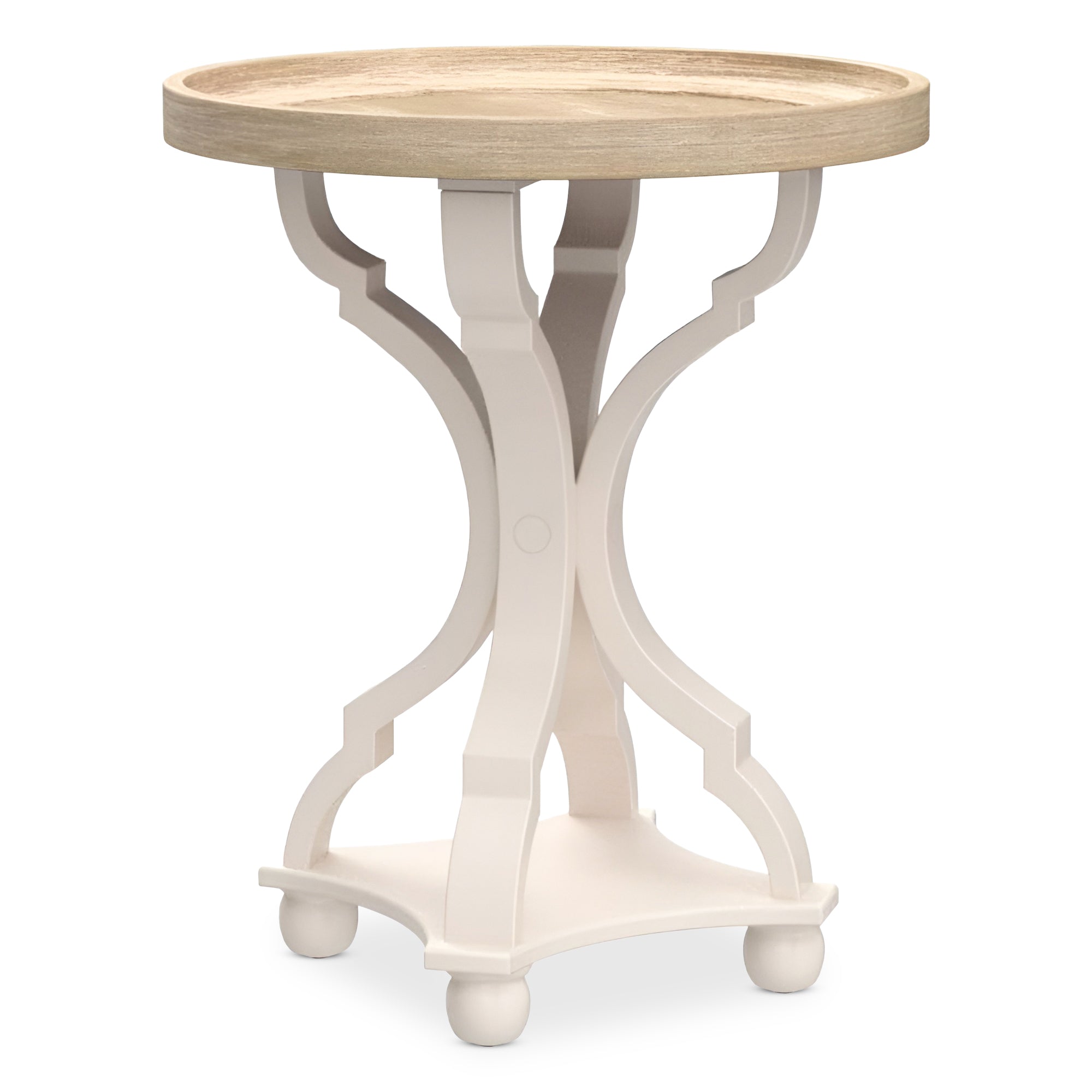 COZAYH Round Rustic Wooden Accent Tray Top Nightstand Side Table, White Legs (For Parts)