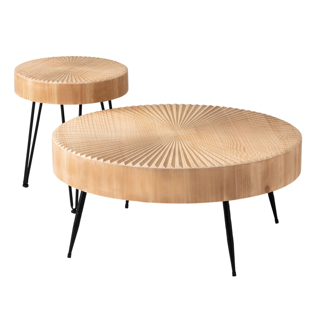 COZAYH 2PC Coffee Tables, Wooden Living Room Furniture Radial Pattern(For Parts)