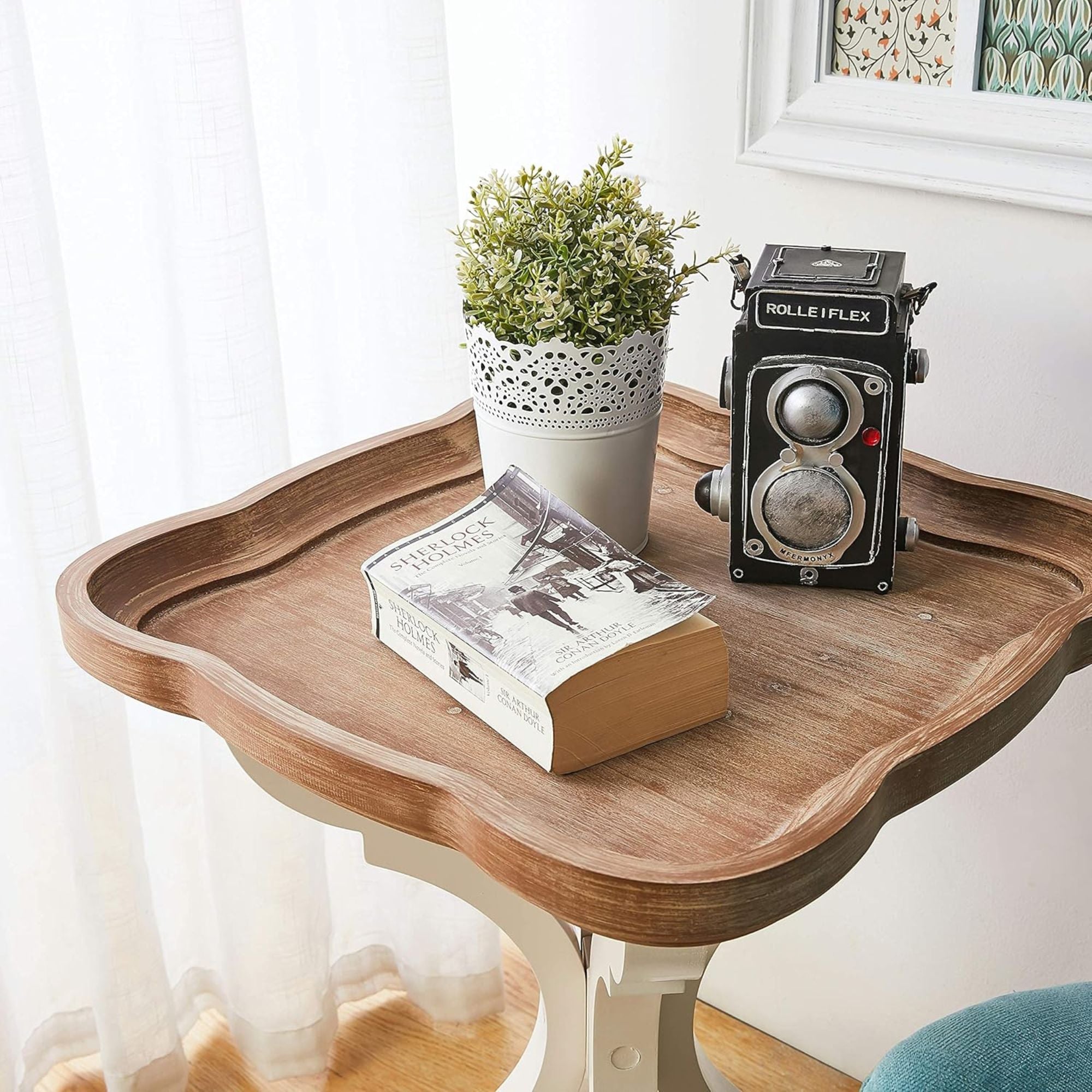 COZAYH Square Rustic Wood End Table Accent Bedroom Side Table, White (Open Box)