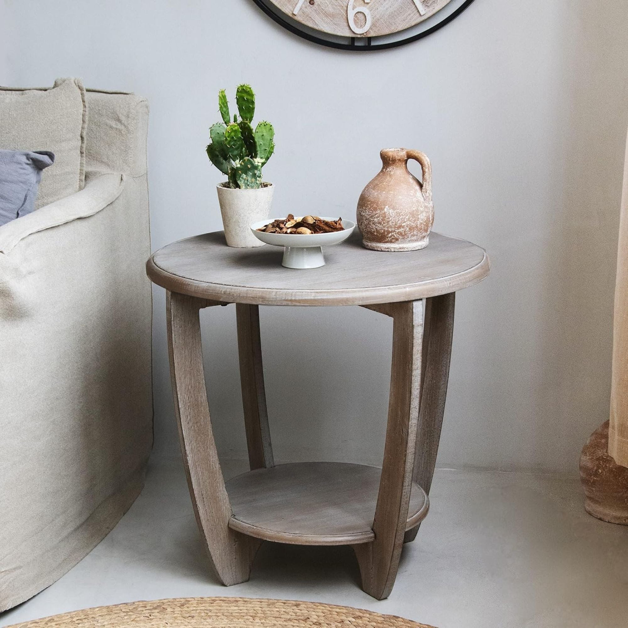 COZAYH Rustic Farmhouse Wooden End Table & Storage Shelf, Vintage Grey, Set of 2