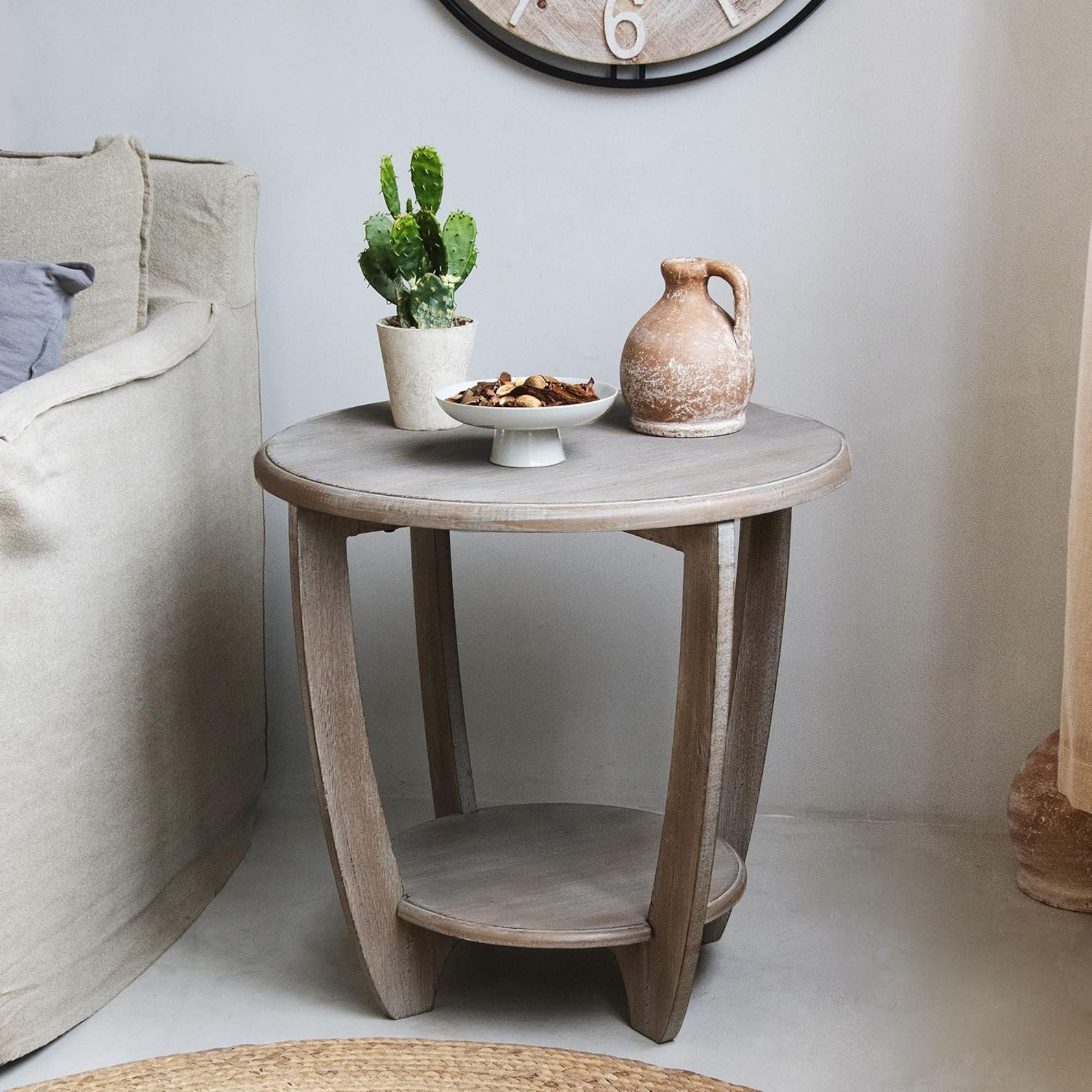 COZAYH Rustic Farmhouse Wooden End Table with Storage Shelf, Vintage Grey Finish