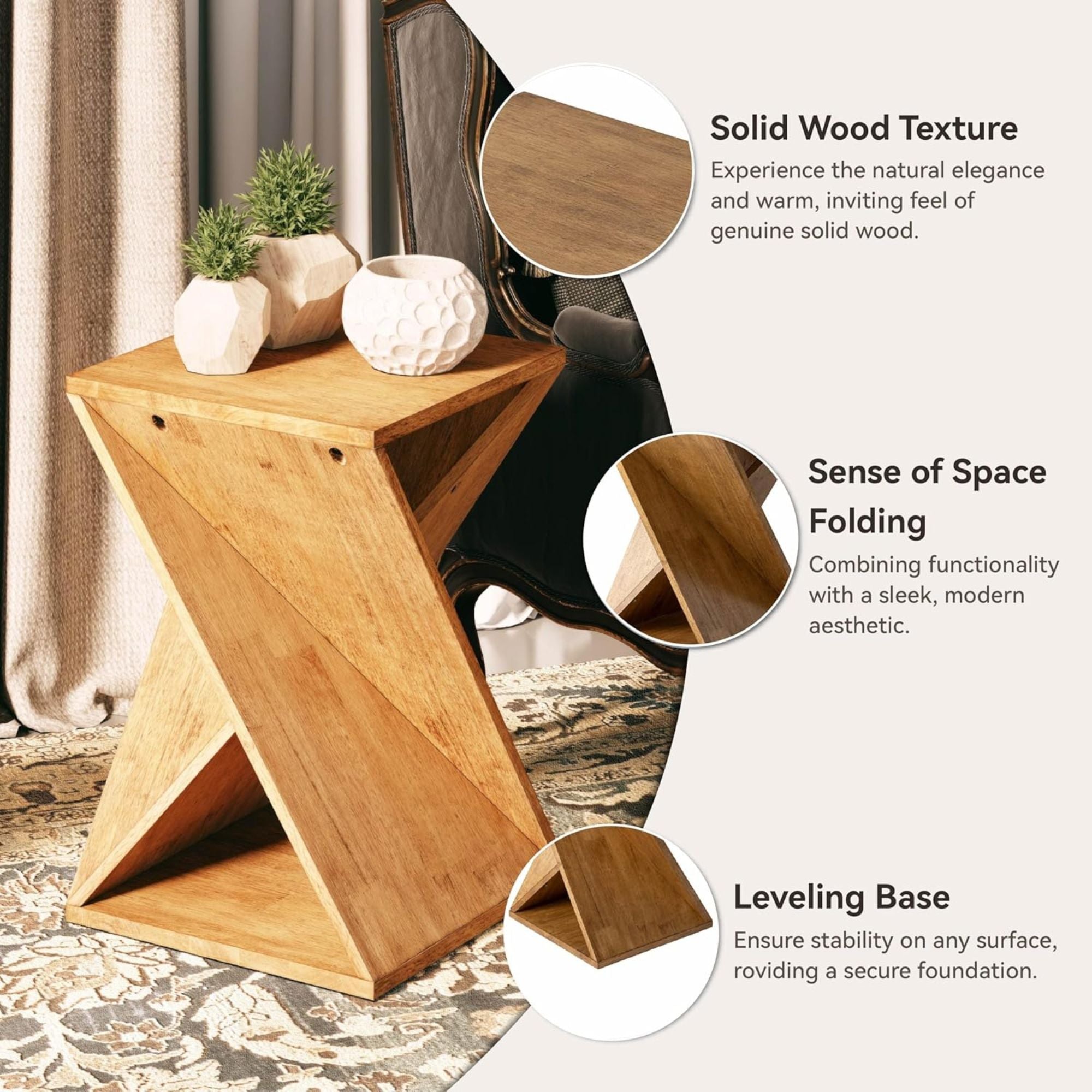 COZAYH Farmhouse End Table, Square Solid Living Room Pedestal, Brown, Set of 2