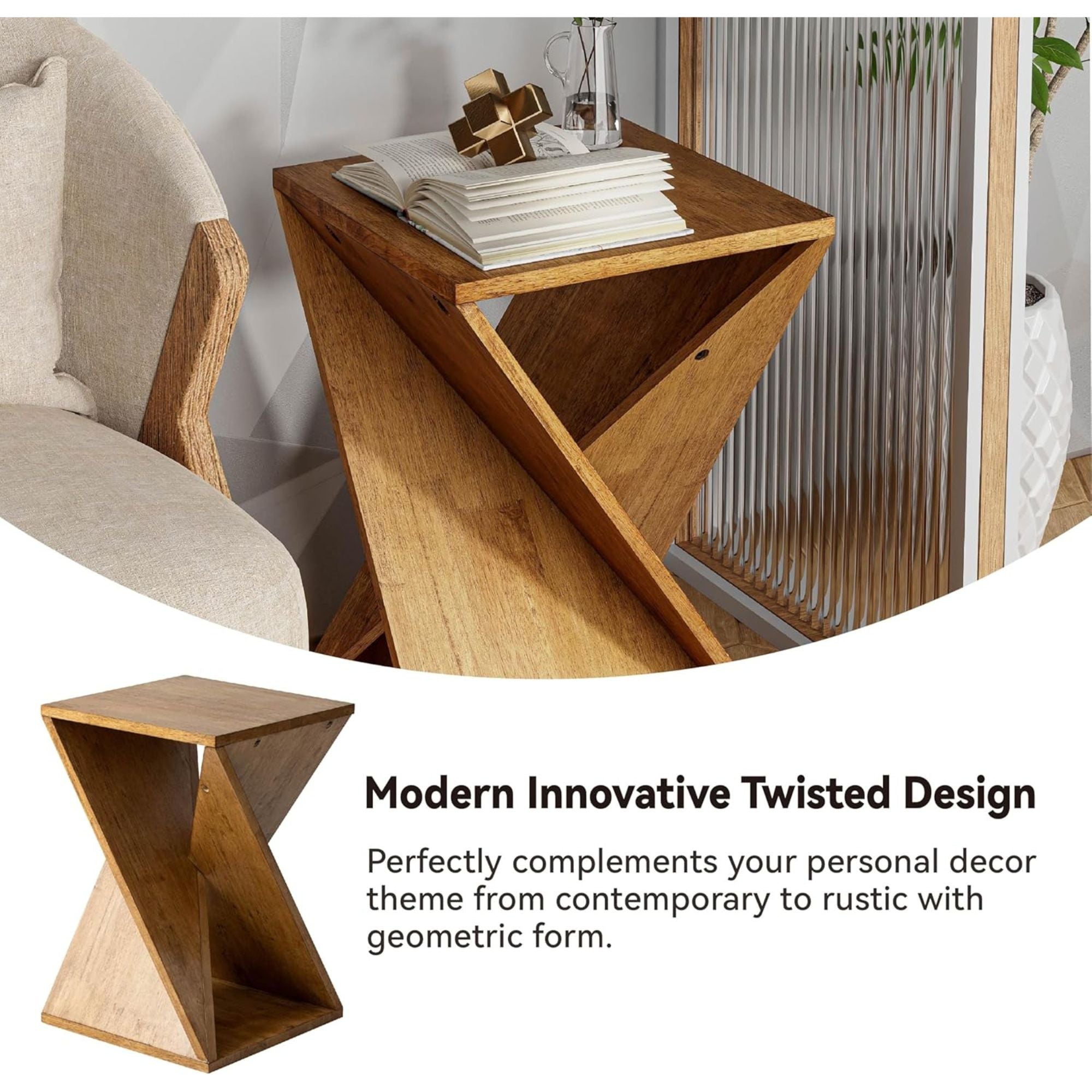 COZAYH Farmhouse End Table, Square Solid Living Room Pedestal, Brown, Set of 2