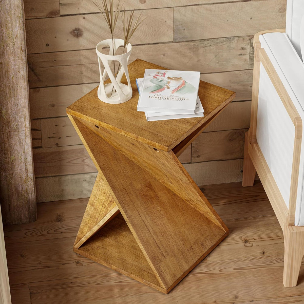 COZAYH Farmhouse End Table, Square Solid Living Room Pedestal, Brown, Set of 2