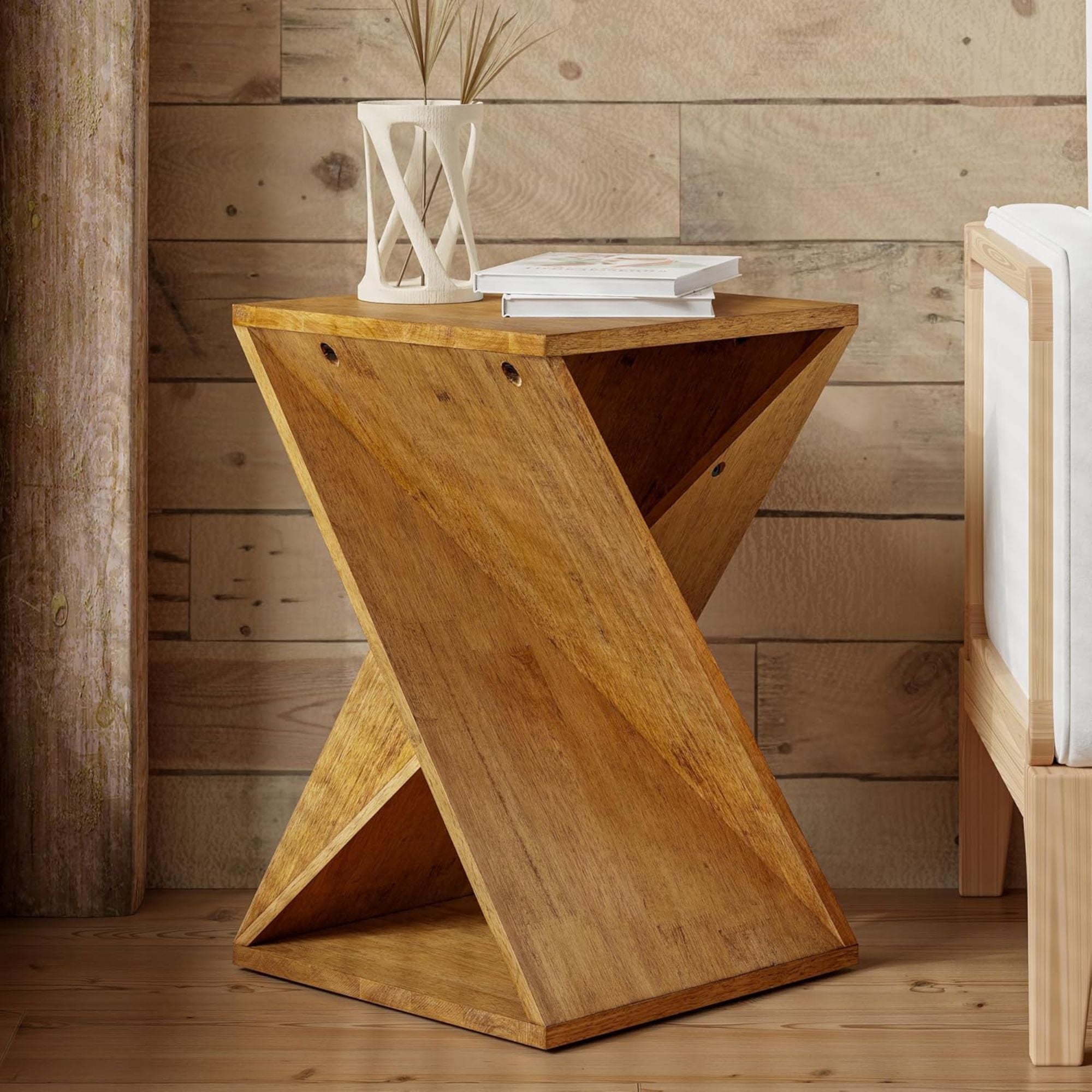 COZAYH Farmhouse End Table, Square Solid Living Room Pedestal, Brown, Set of 2