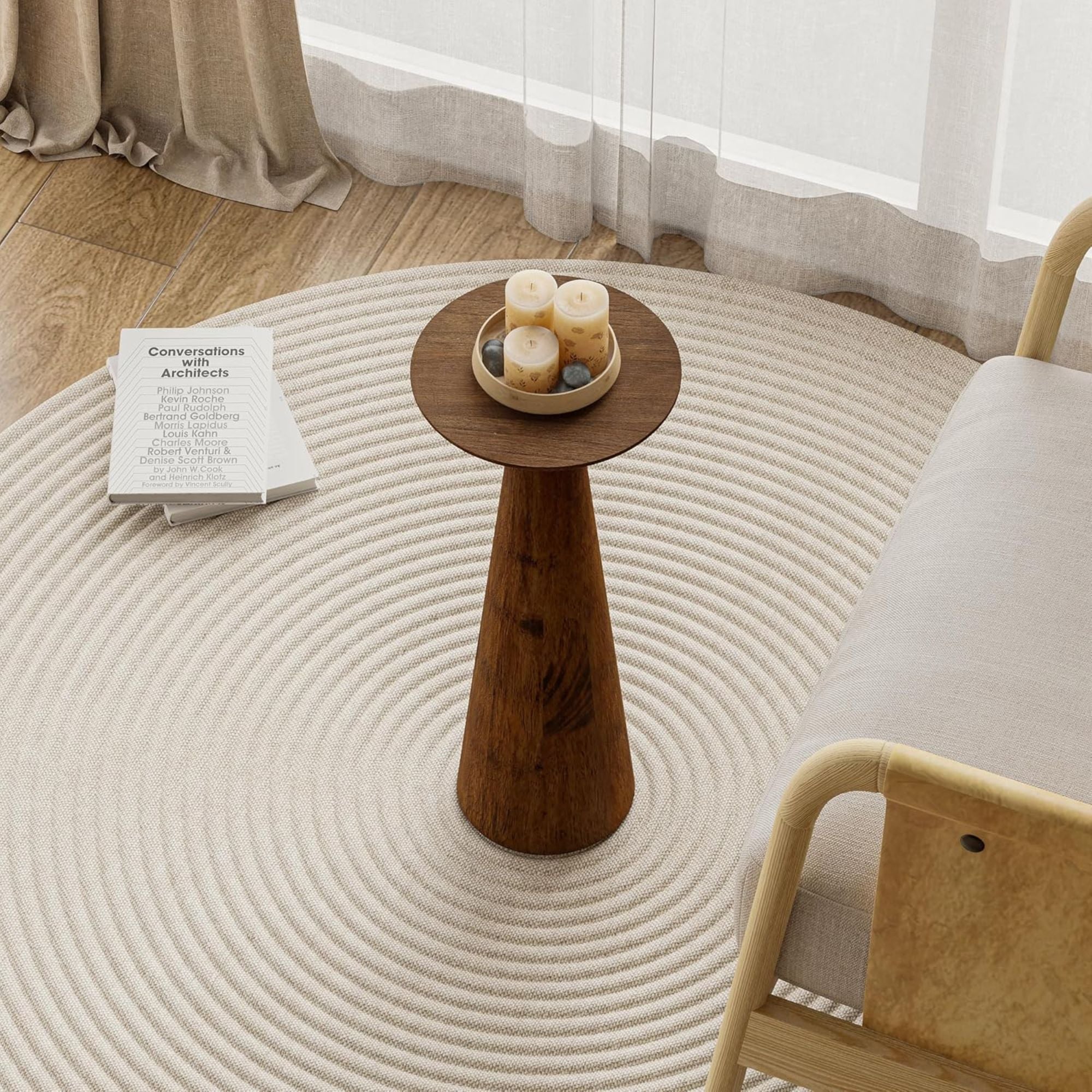 COZAYH Pedestal Tall Round Table for Living Rooms or Bedrooms, Walnut, Set of 2