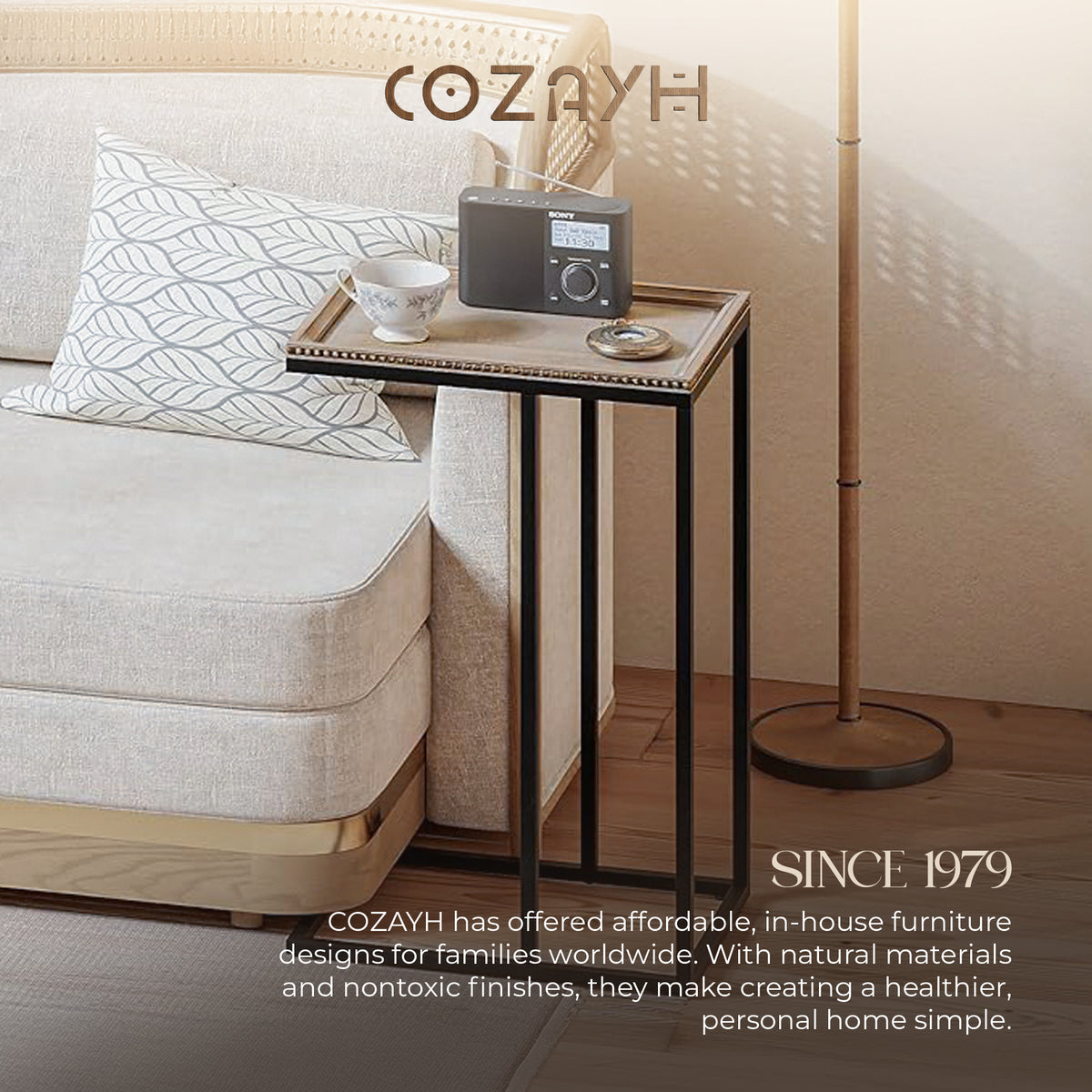 COZAYH C End Table, Accent Furniture w/Beaded Edge Tray Top, Black (Open Box) - VMInnovations
