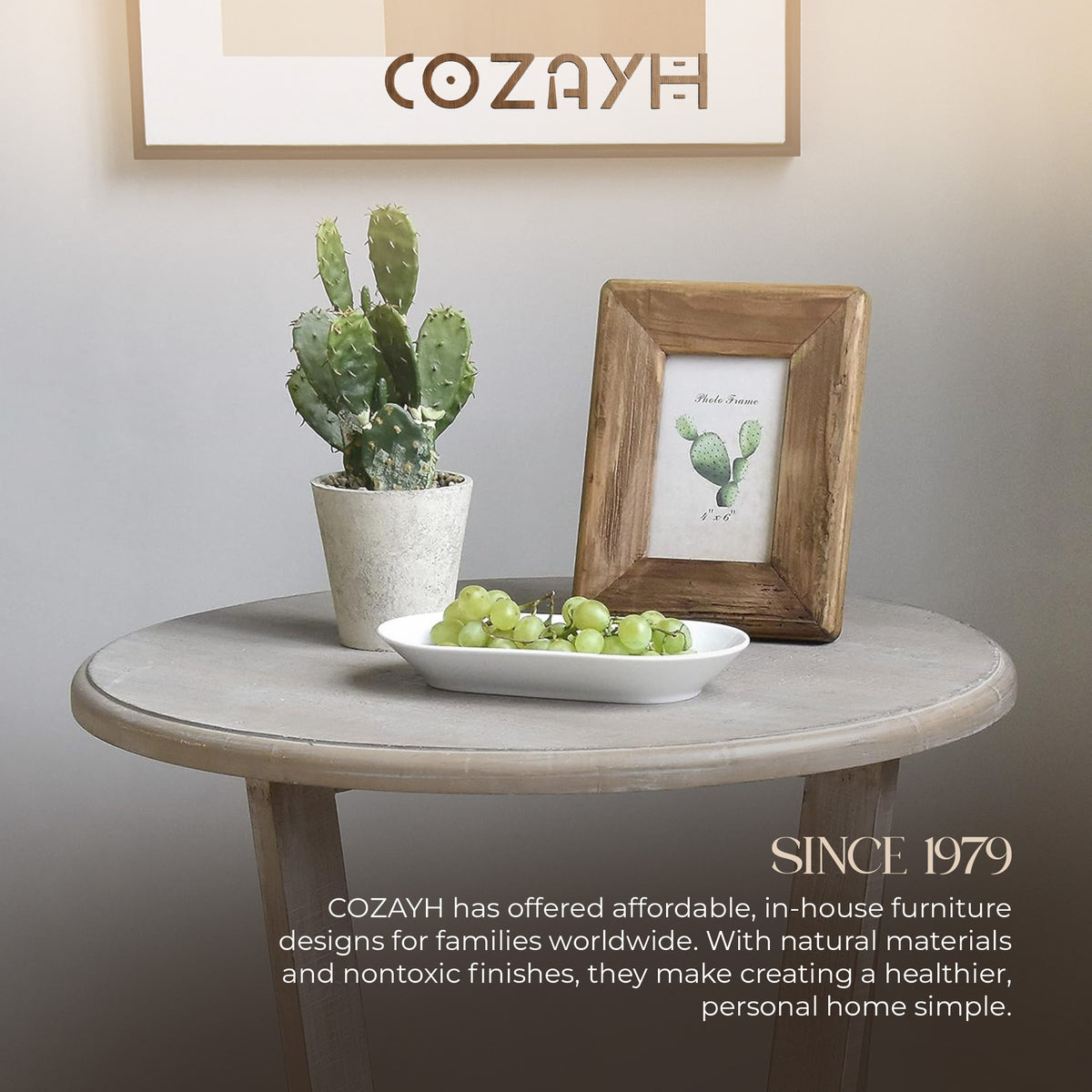 COZAYH Rustic Farmhouse Wooden End Table & Storage Shelf, Vintage Grey, Set of 2