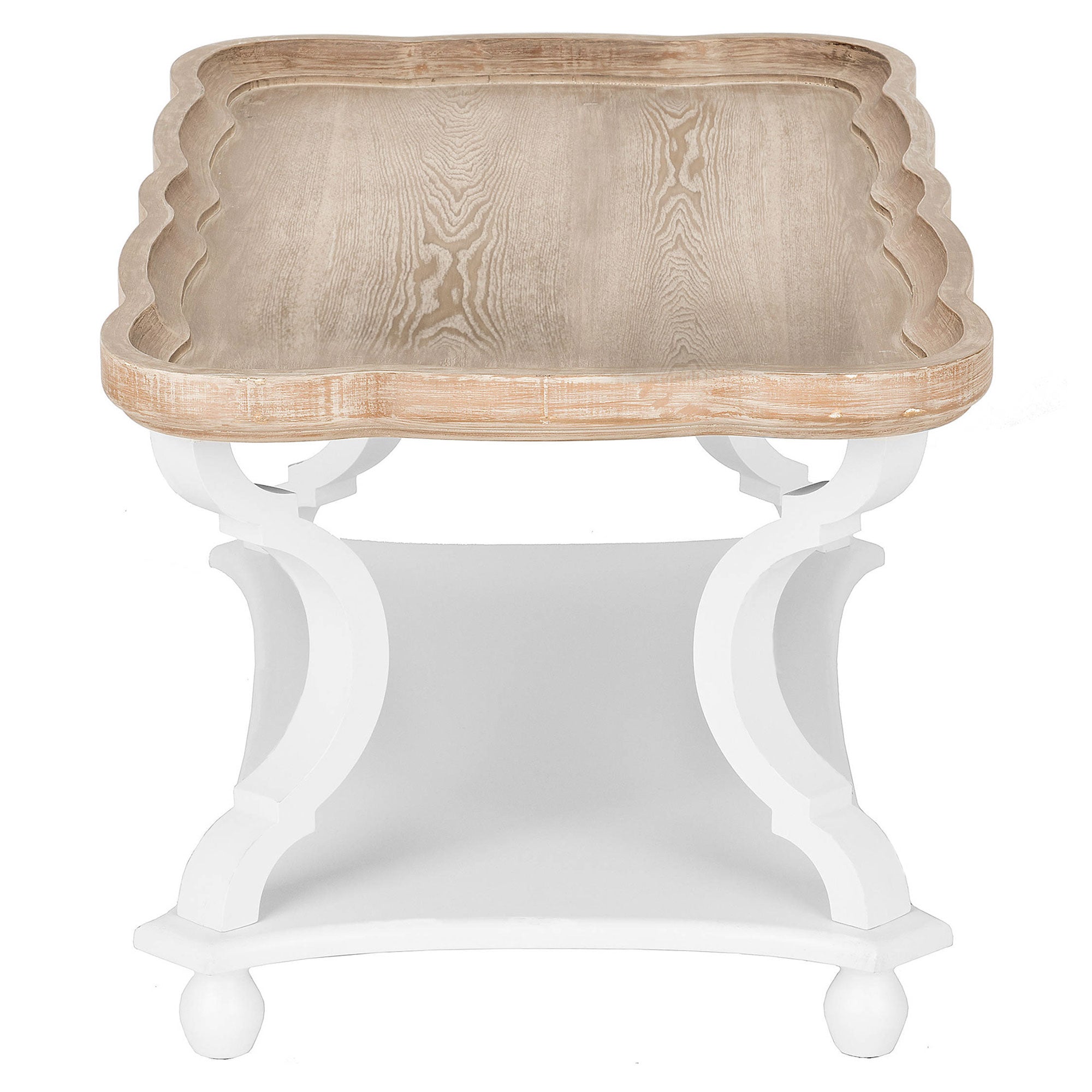 COZAYH Rustic Farmhouse Coffee Table w/ Tray Top & Storage Shelf, Natural/White - VMInnovations