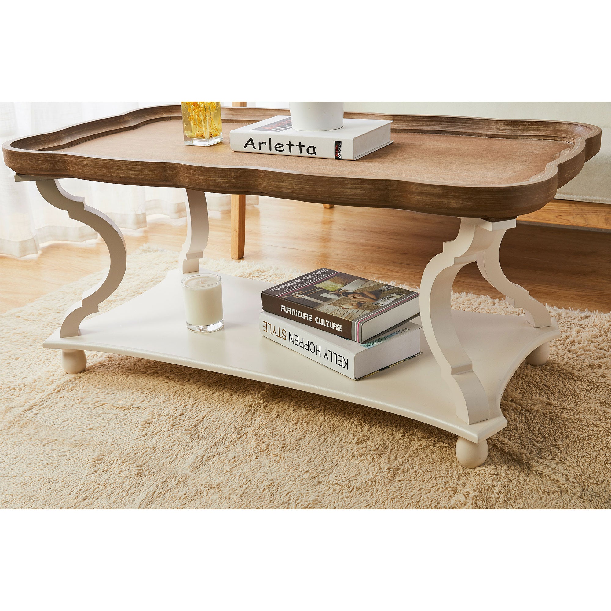 COZAYH Round Rustic Accent Table Wood Nightstand End Table, White (Open Box)
