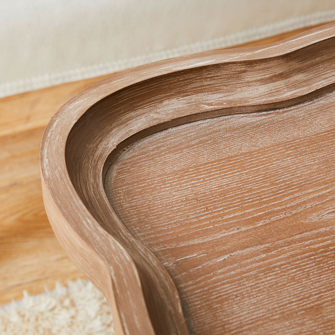 COZAYH Rustic Farmhouse Coffee Table w/ Tray Top & Storage Shelf, Natural/White - VMInnovations