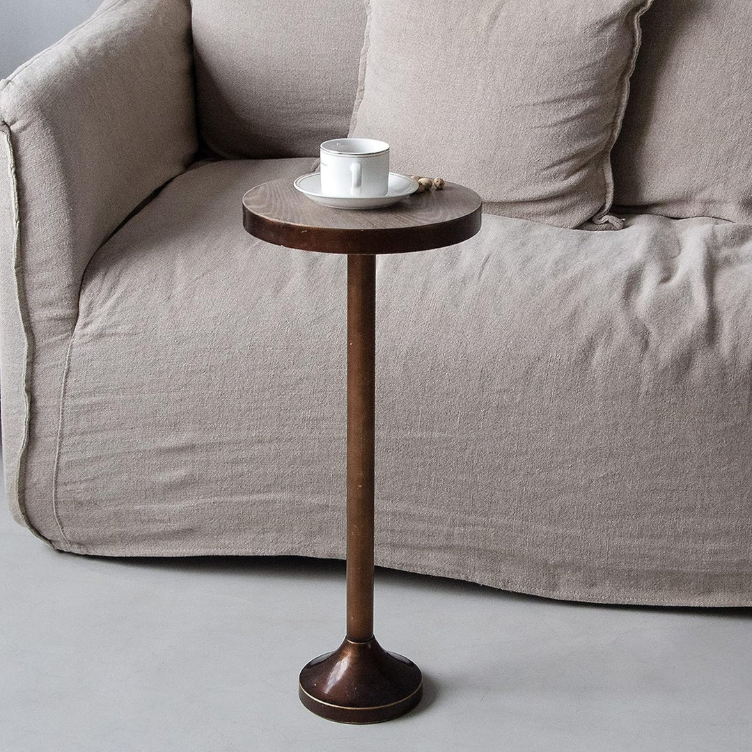 COZAYH Small Pedestal Round End Table, Living Room Furniture, Light Espresso - VMInnovations