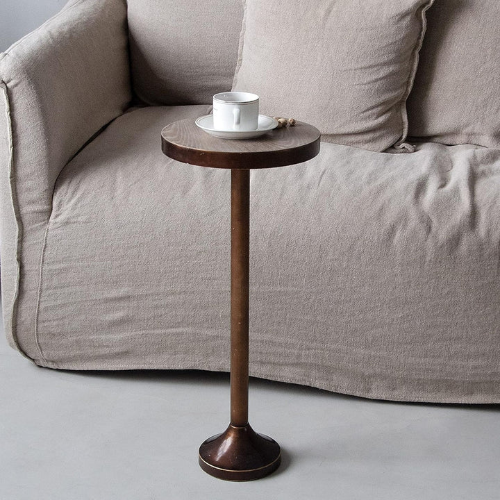 COZAYH Small Pedestal Round End Table, Living Room Furniture, Light Espresso - VMInnovations
