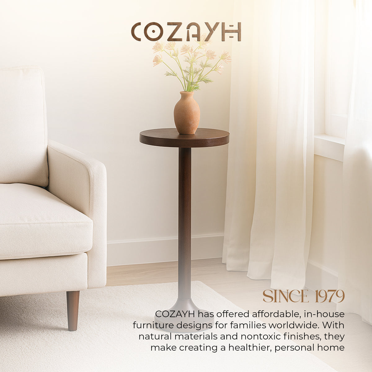 COZAYH Small Pedestal End Table, Living Room Furniture, Light Espresso, Set of 2