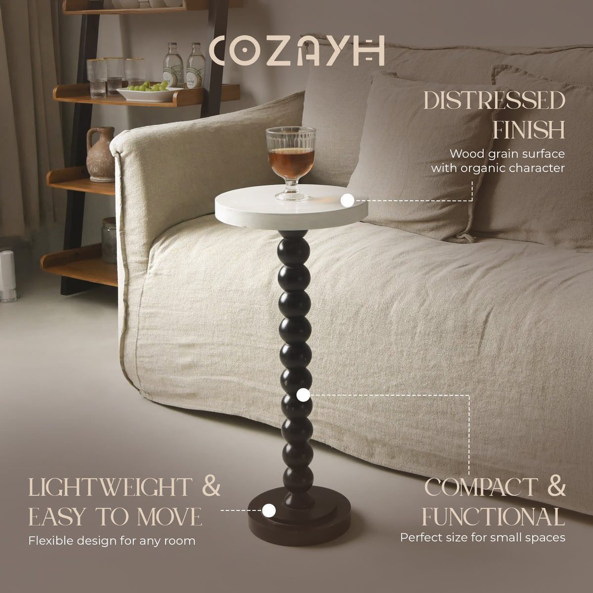 COZAYH Small Pedestal Round End Table, Living Room Furniture, Black (Open Box) - VMInnovations