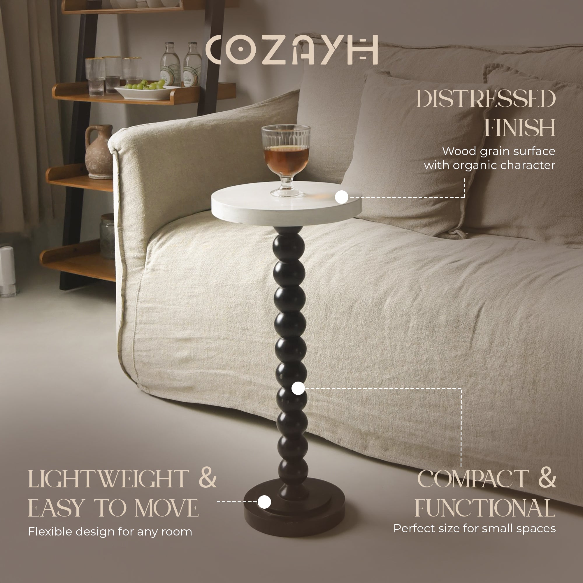 COZAYH Small Pedestal Round End Table, Living Room Furniture, Black (Open Box)