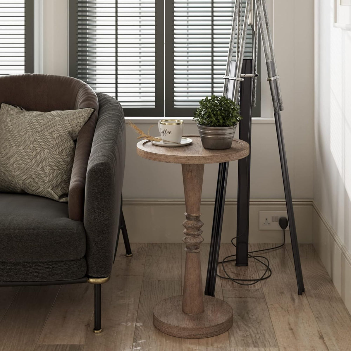 COZAYH Pedestal Tray Top End Table for Holding Drinks, Lamps or Plants(Open Box)