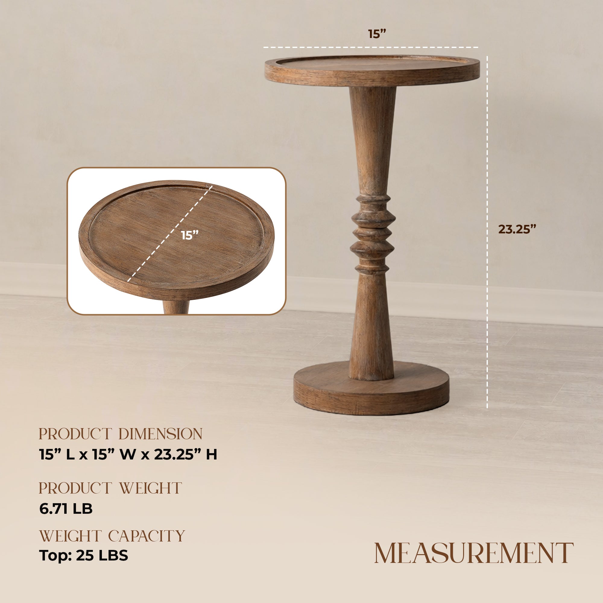 COZAYH Pedestal Tray Top End Table for Holding Drinks, Lamps or Plants, Brown
