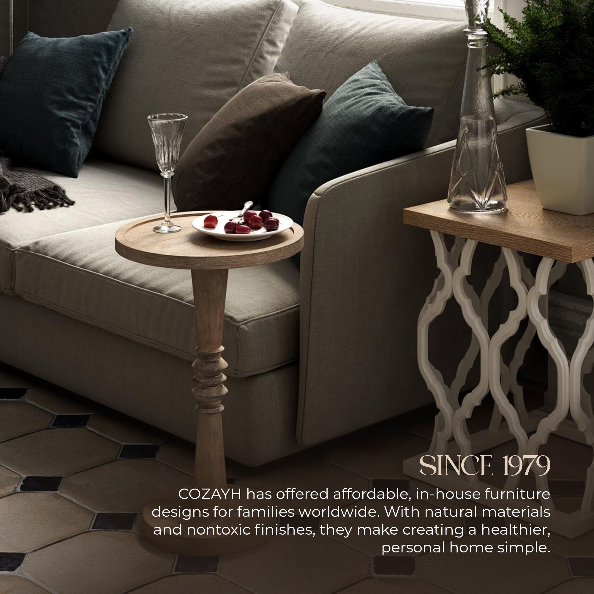 COZAYH Pedestal Tray Top End Table for Holding Drinks, Lamps or Plants, Brown