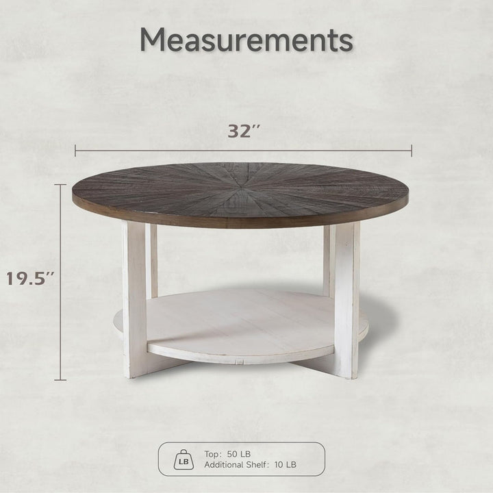 COZAYH Rustic Farmhouse Large Round Wood Coffee Table with Storage Shelf, Brown - VMInnovations