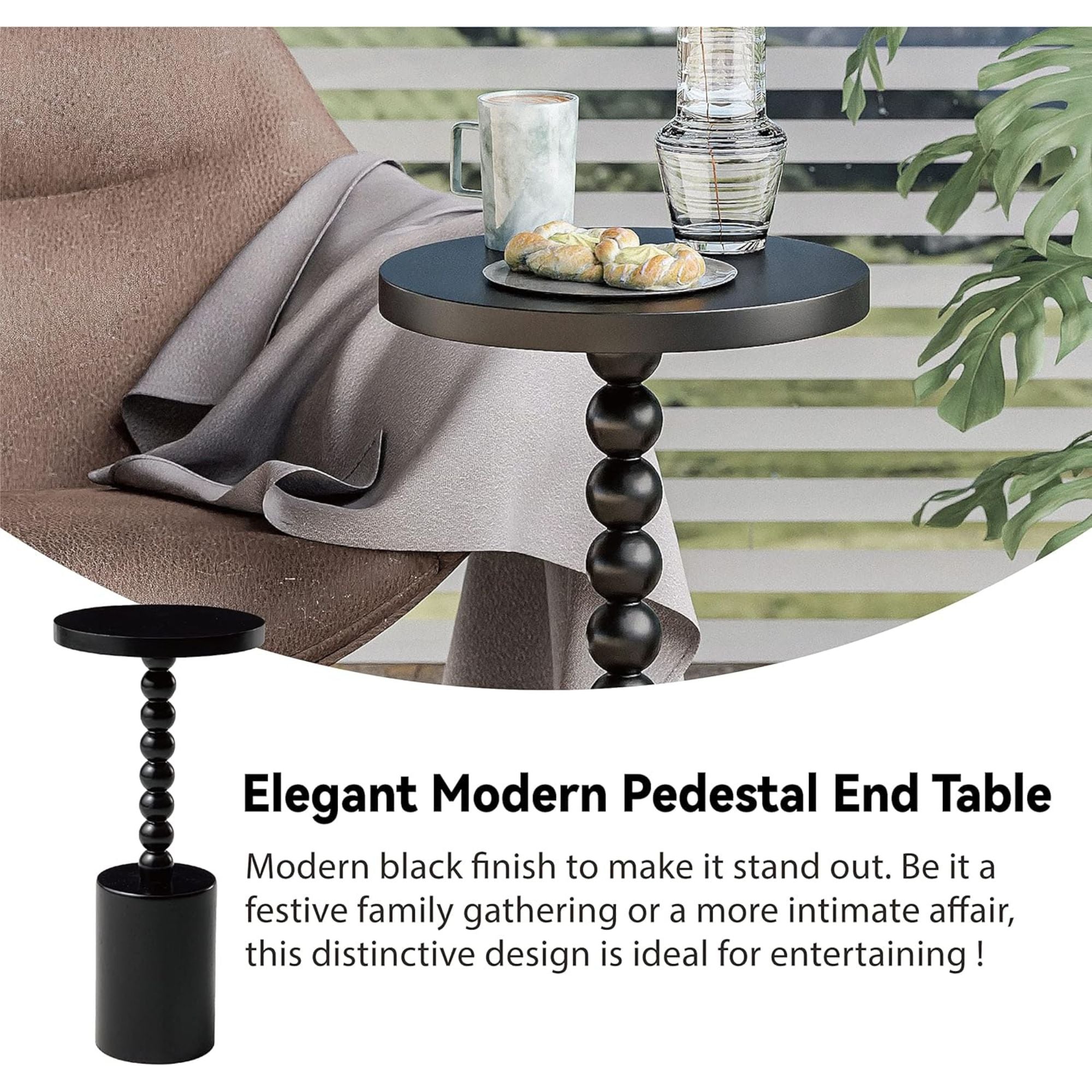 COZAYH Farmhouse Pedestal Side Table for Living Room & Bedrooms, Black, Set of 2 - VMInnovations