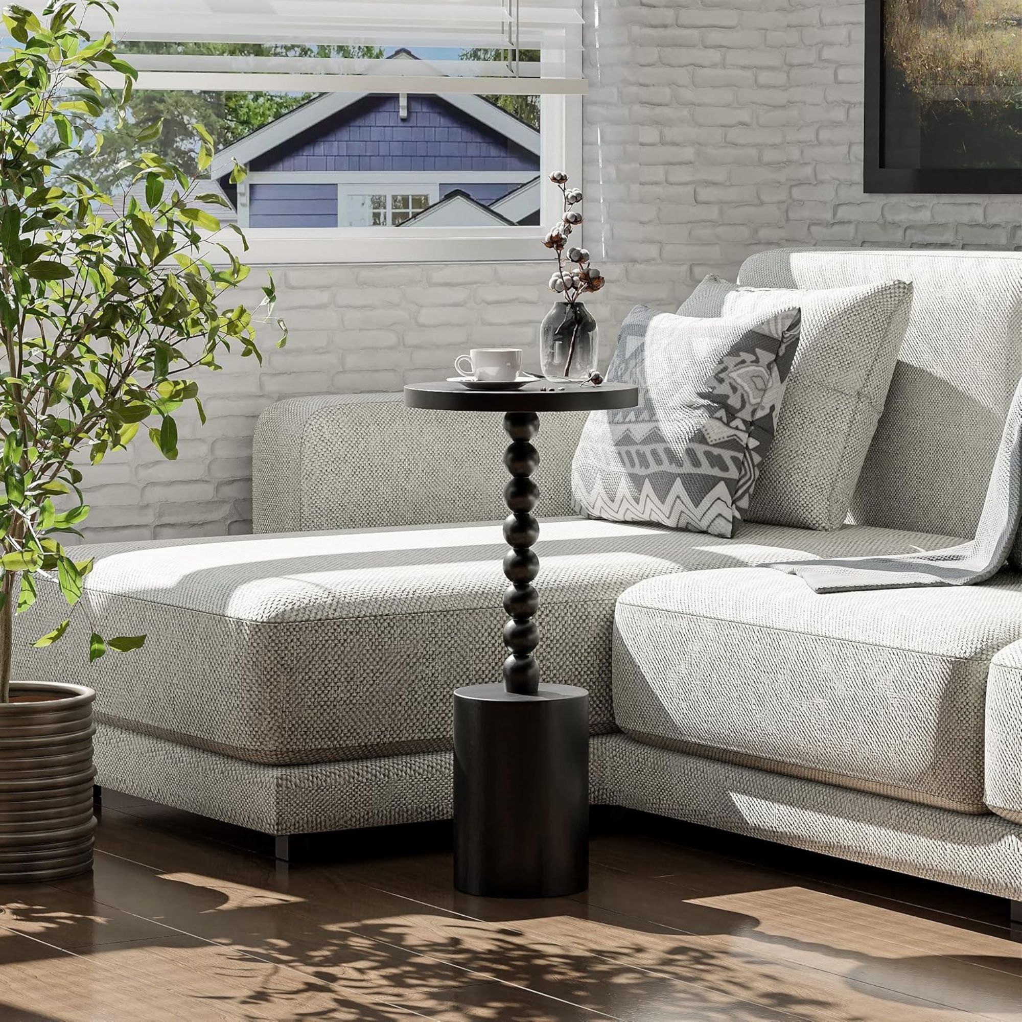 COZAYH Farmhouse Pedestal Side Table for Living Room & Bedrooms, Black, Set of 2 - VMInnovations