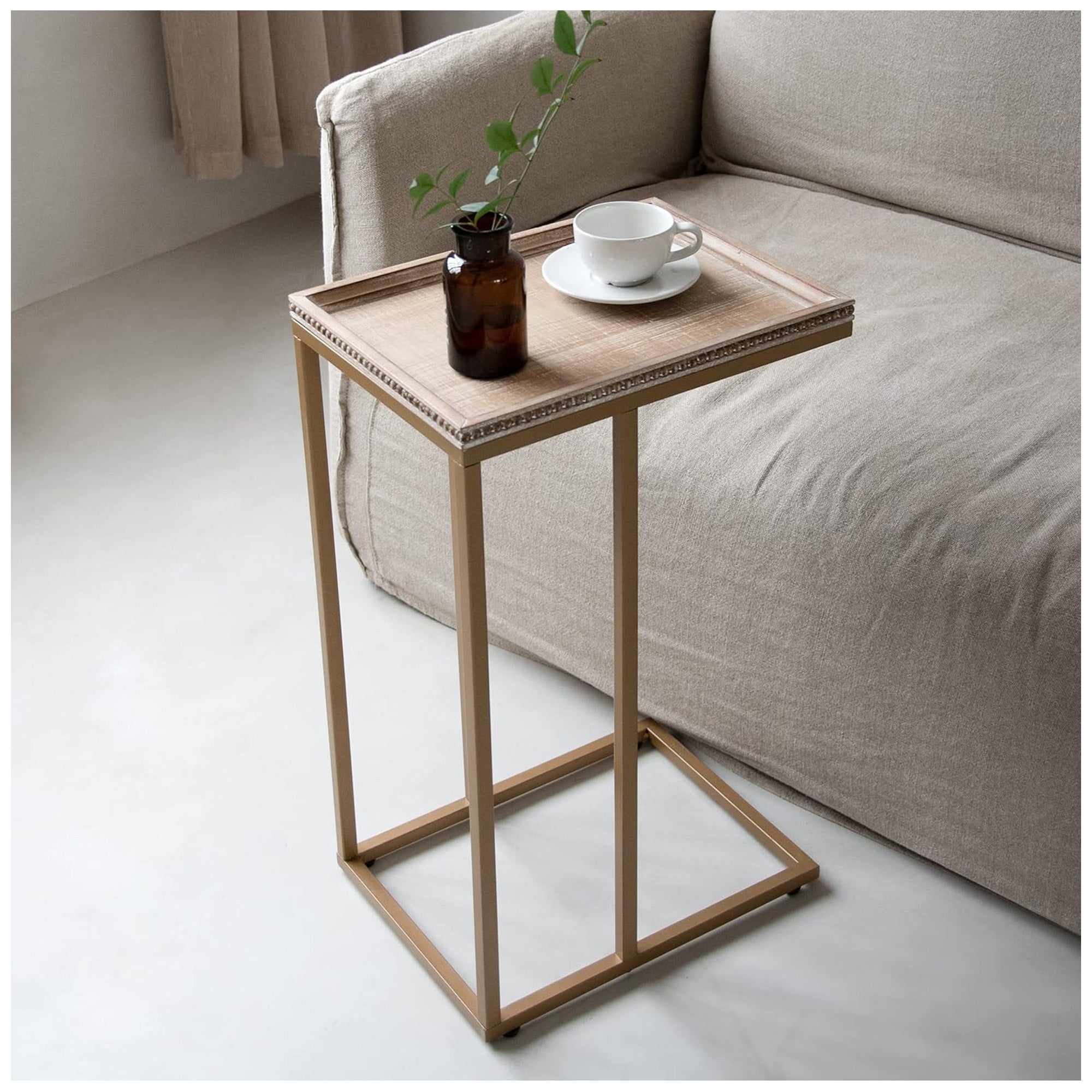 COZAYH Farmhouse C End Table, Accent Furniture w/Woven Rattan Tray Top(Open Box)