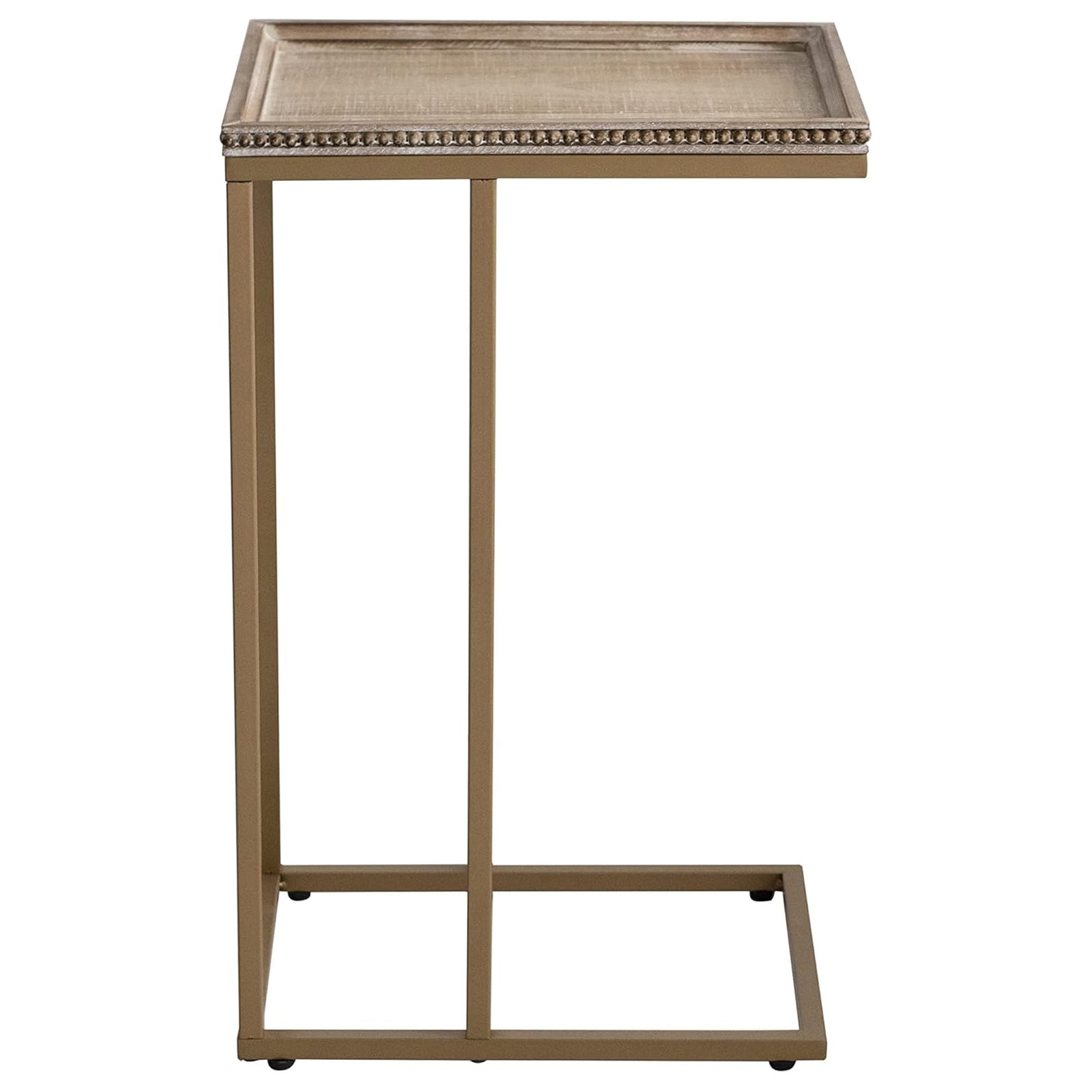 COZAYH Farmhouse C End Table, Accent Furniture with Woven Rattan Tray Top, Gold - VMInnovations