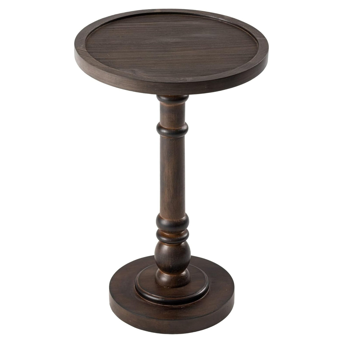 COZAYH Pedestal Tray Top End Table for Drink, Lamp, Plant, Dark Brown, Set of 2 - VMInnovations