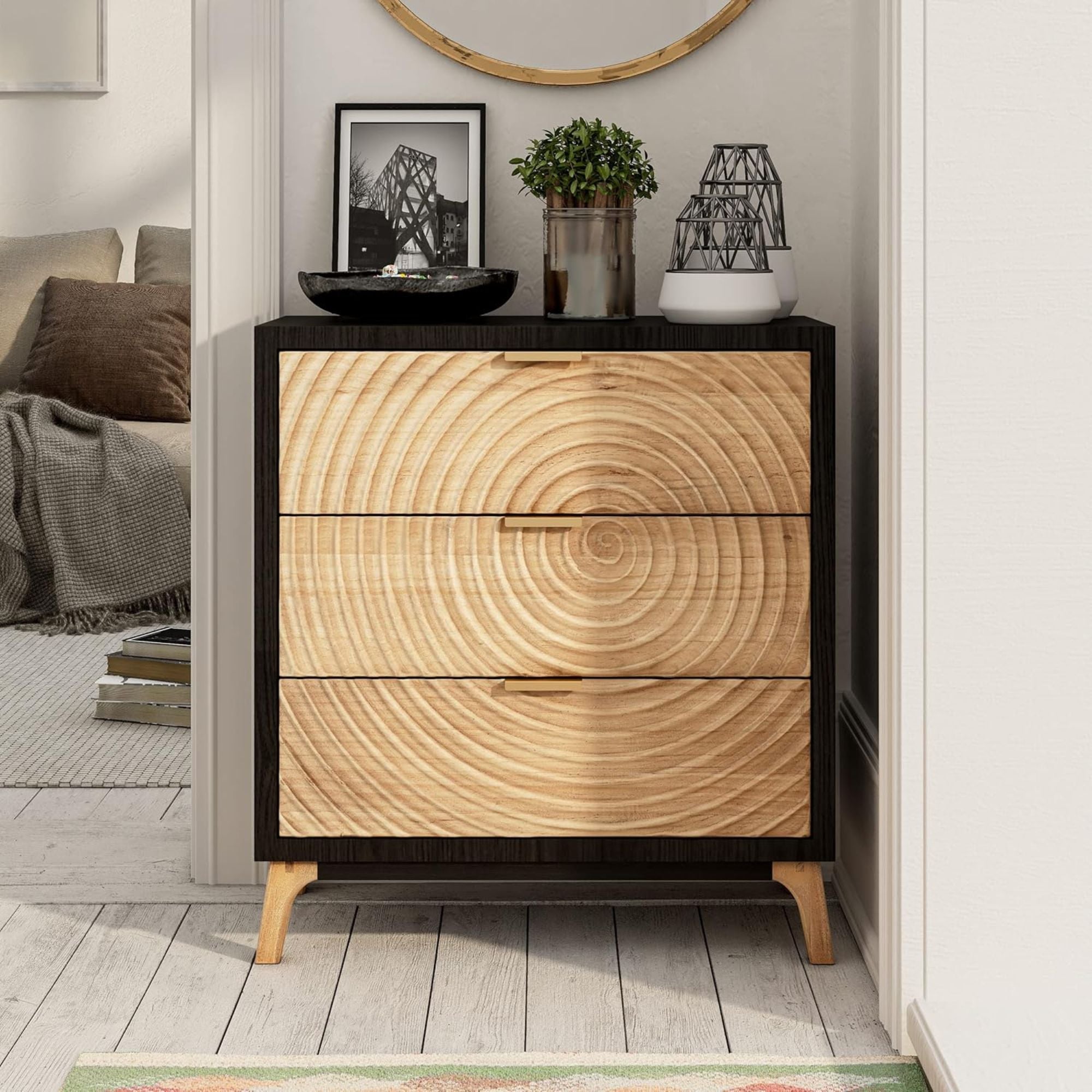 COZAYH 3 Drawer Nightstand Wood Storage Cabinet Accent Chest, Black (Open Box)