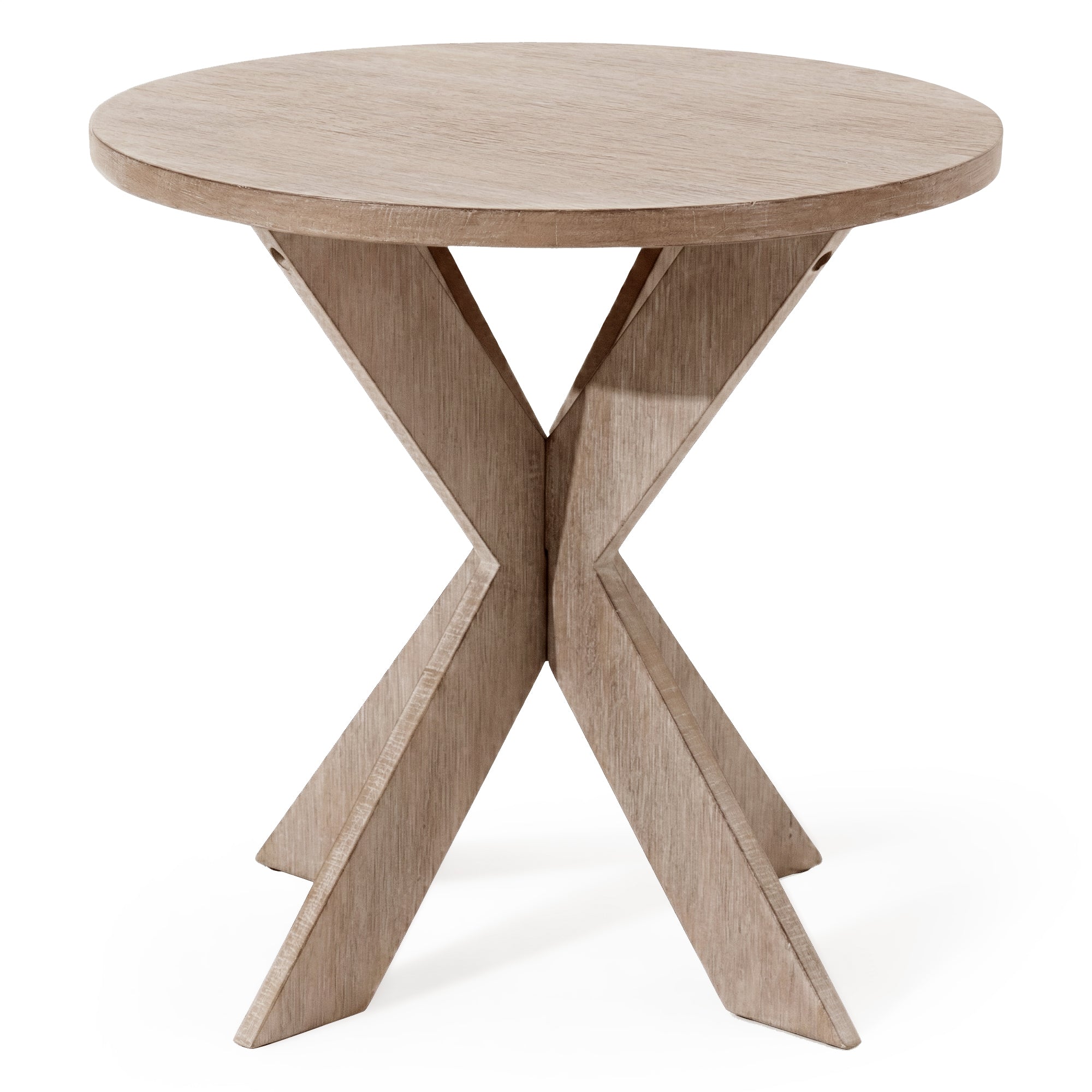 COZAYH Farmhouse Round Wooden End Table with Cross Legs, Vintage Grey Finish - VMInnovations