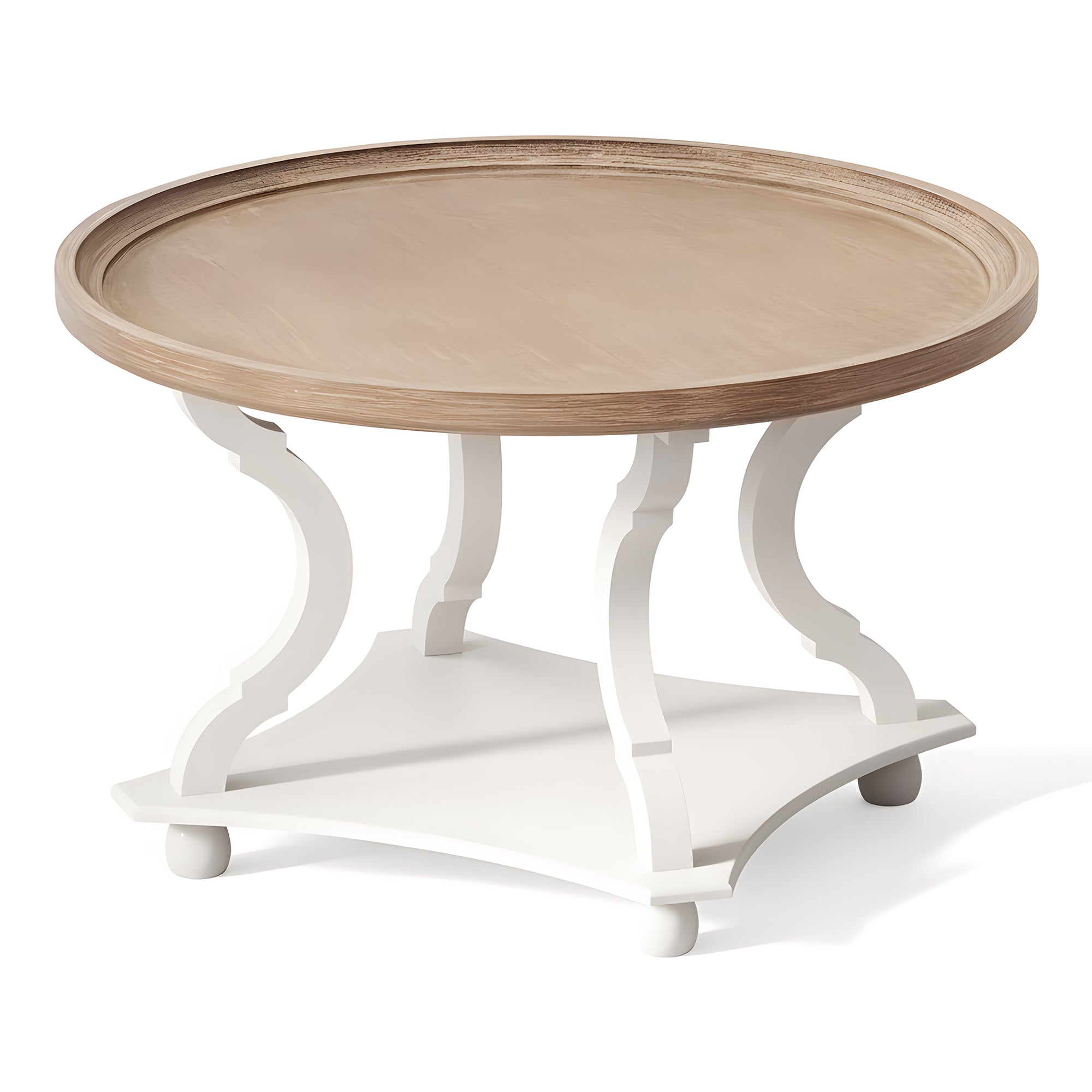 COZAYH Round Rustic Coffee Table Wood Tray Top Accent Centerpiece Storage, White - VMInnovations