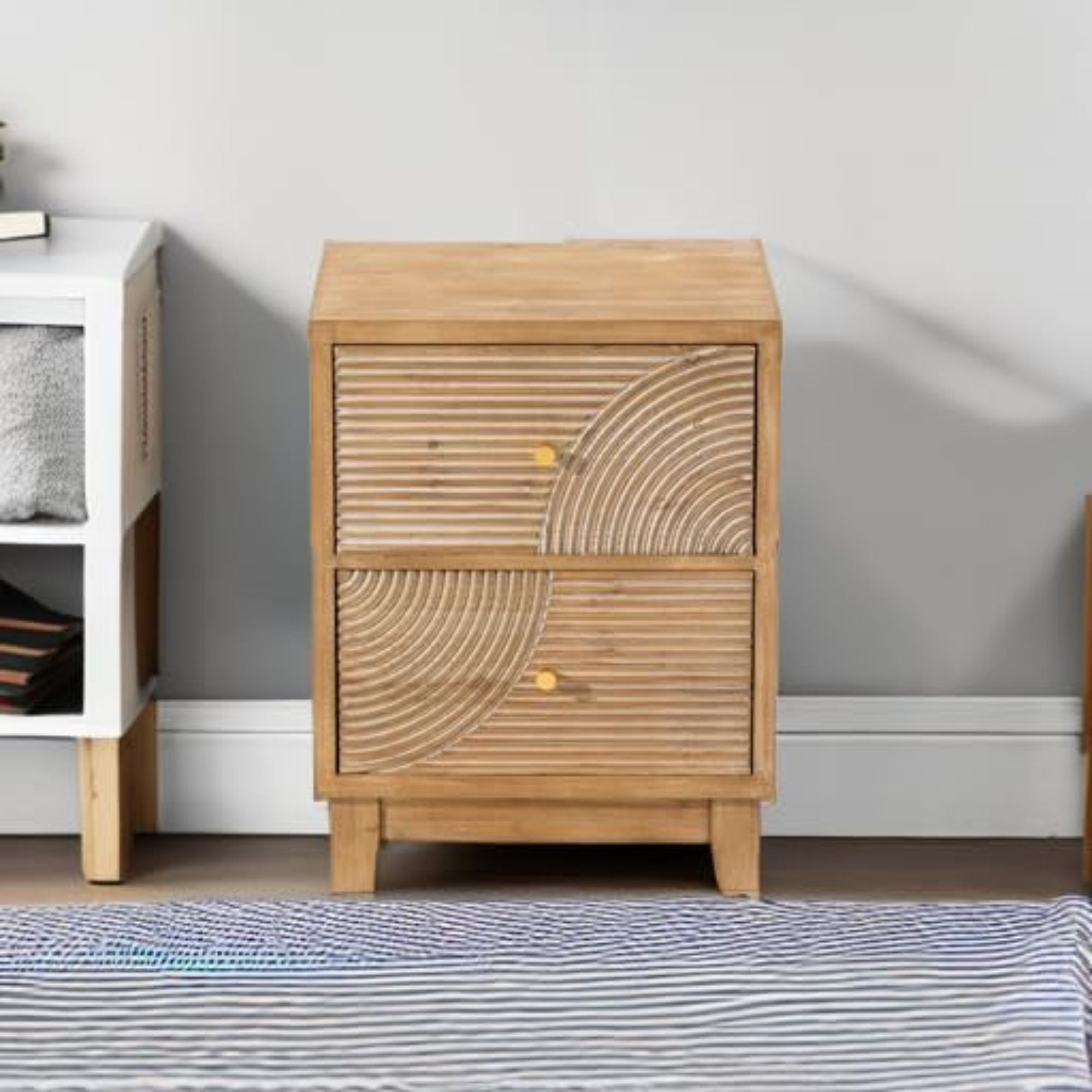COZAYH Farmhouse 2 Drawer Nightstand with Wood Ring Pattern, Natural, Set of 2