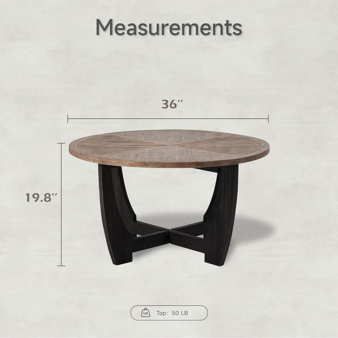 COZAYH Rustic Farmhouse Round Coffee Table with Crisscross Base for Living Room - VMInnovations