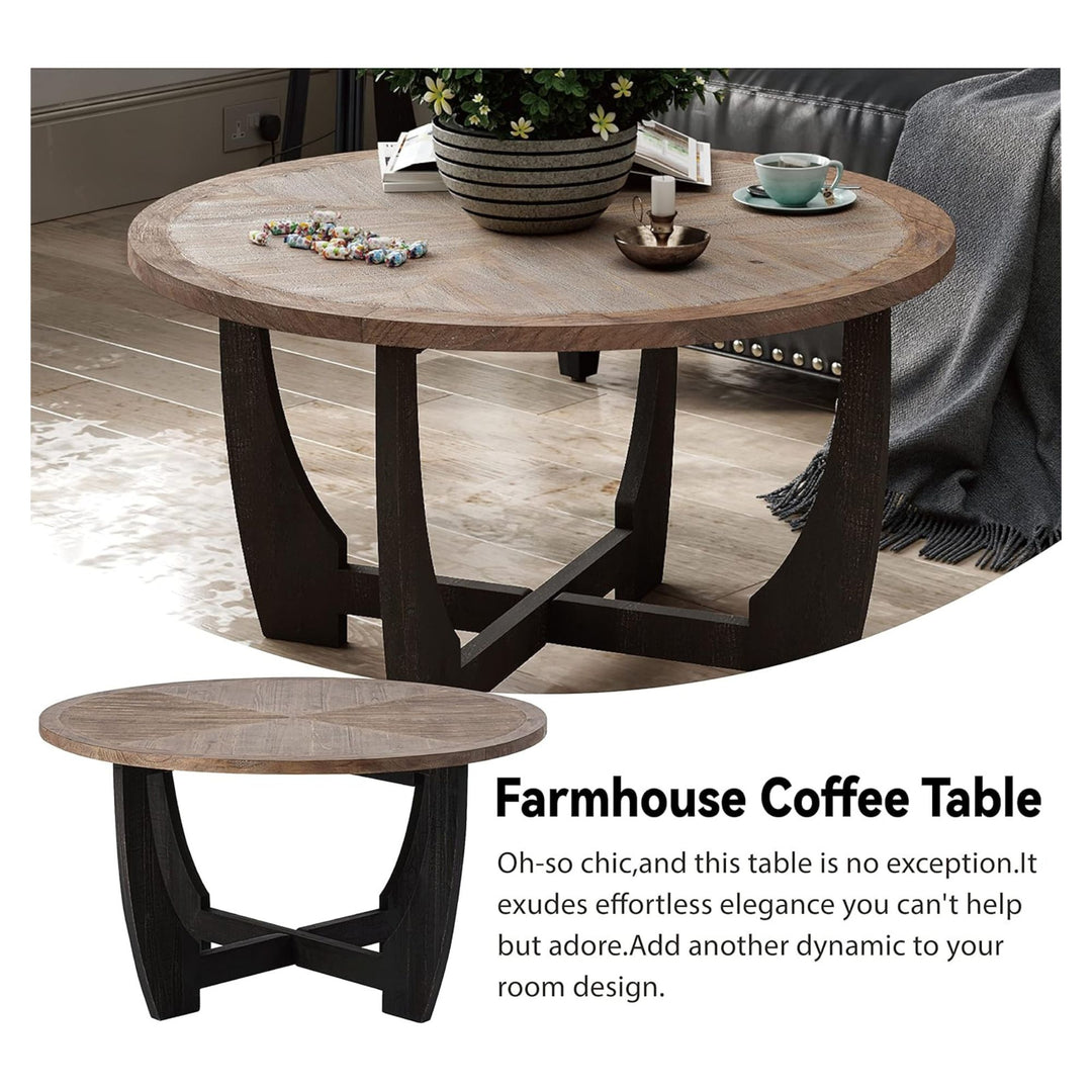 COZAYH Rustic Farmhouse Round Coffee Table with Crisscross Base for Living Room - VMInnovations