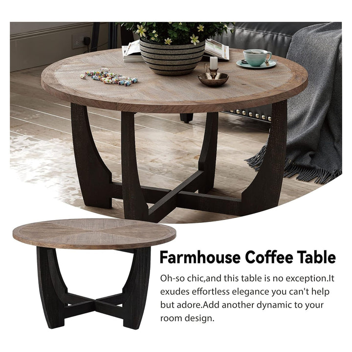 COZAYH Rustic Farmhouse Round Coffee Table with Crisscross Base for Living Room - VMInnovations