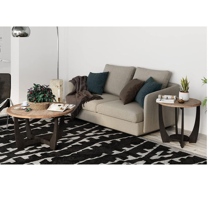 COZAYH Rustic Farmhouse Round Coffee Table with Crisscross Base for Living Room - VMInnovations