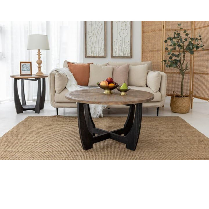 COZAYH Rustic Farmhouse Round Coffee Table with Crisscross Base for Living Room - VMInnovations