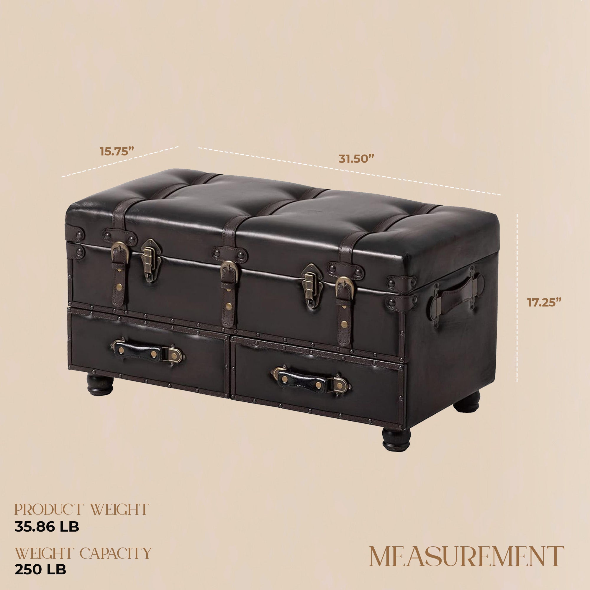 COZAYH Vintage Storage Bench, Upholstered Wooden Ottoman Chest Box, Black Brown