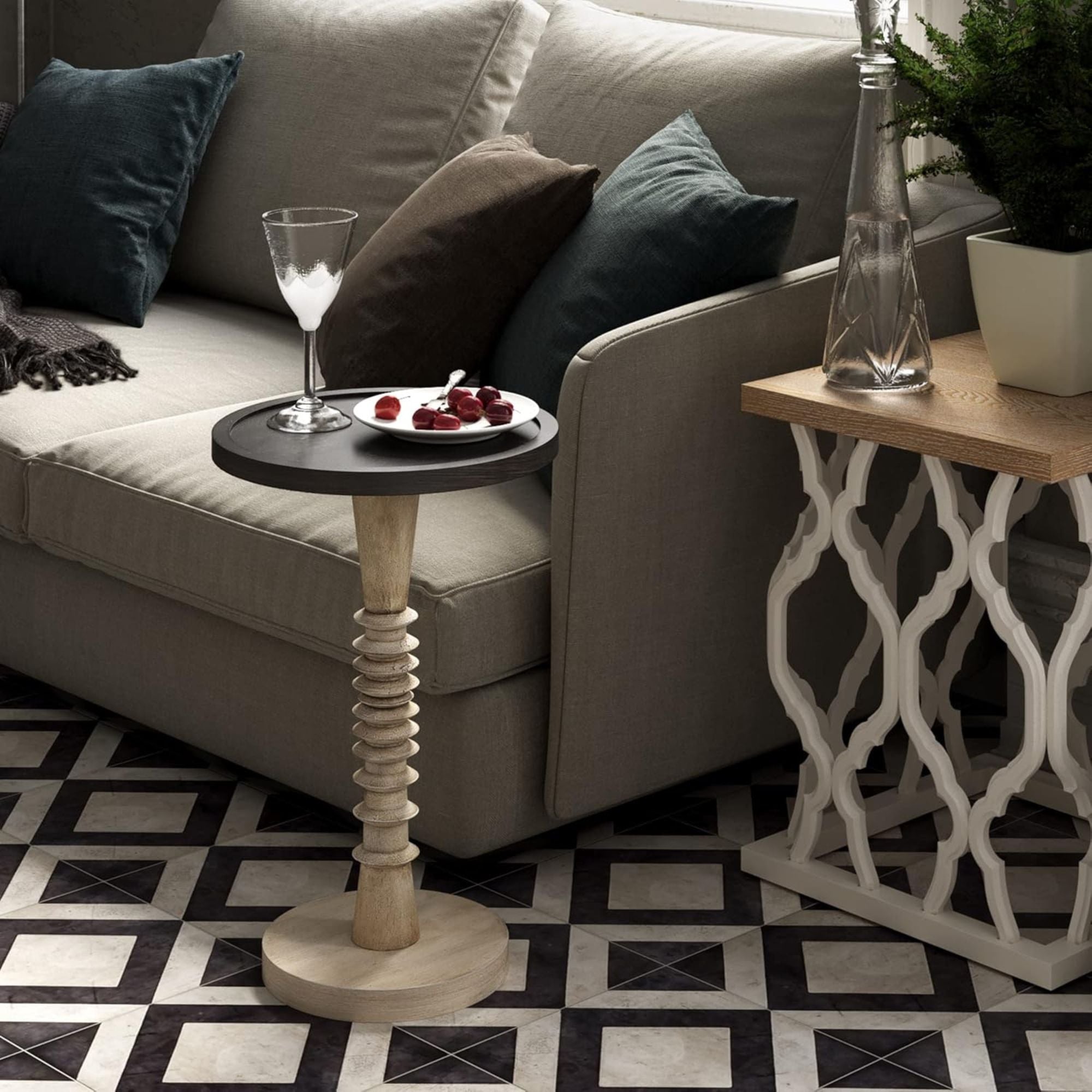 COZAYH Pedestal Tray Top End Table for Holding Drinks, Lamps & Plants (Open Box) - VMInnovations