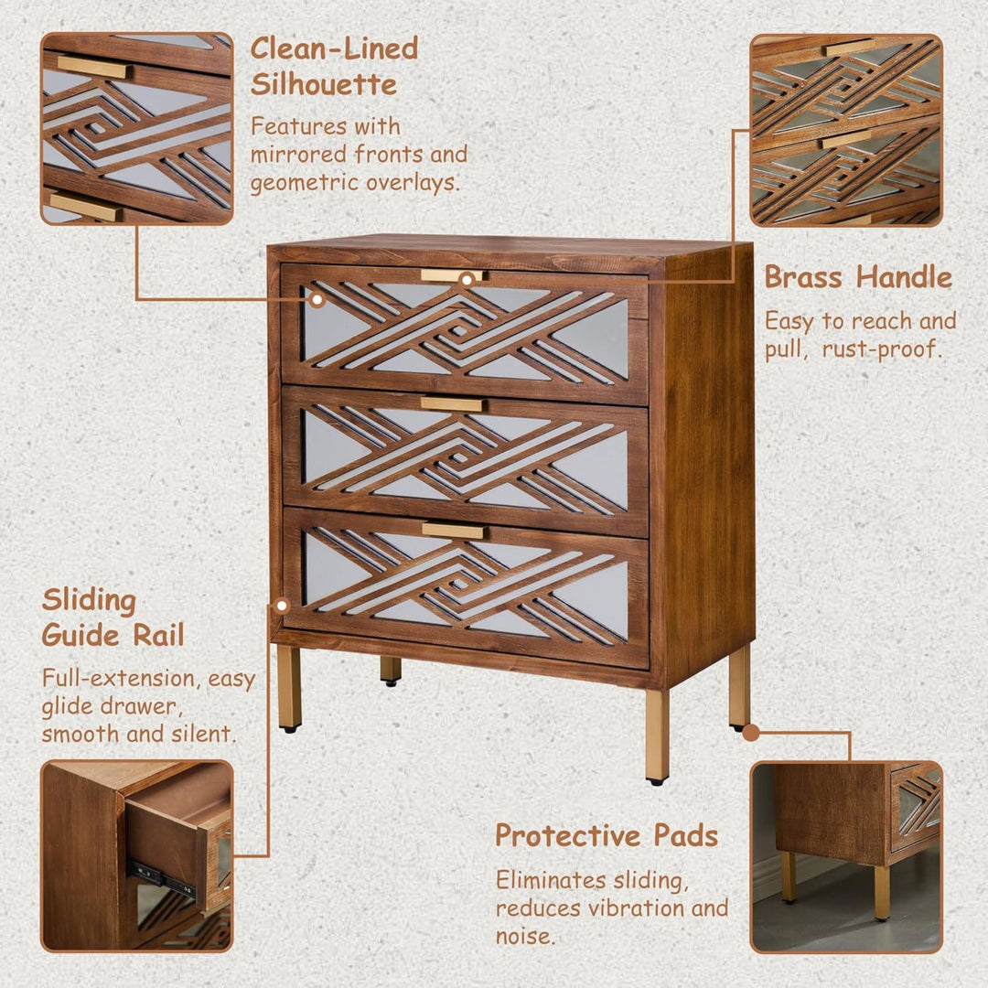COZAYH 3-Drawer Modern Accent Dresser Mirror Front Storage Cabinet, Wood Finish - VMInnovations