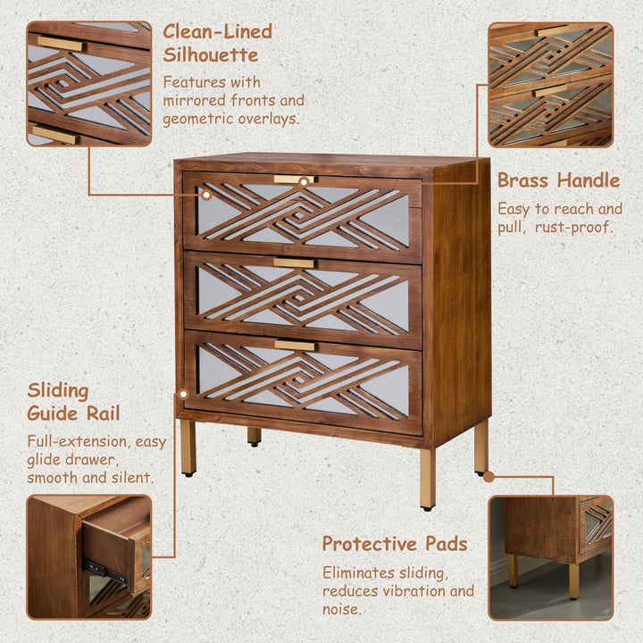 COZAYH 3-Drawer Modern Accent Dresser Mirror Front Storage Cabinet, Wood Finish - VMInnovations