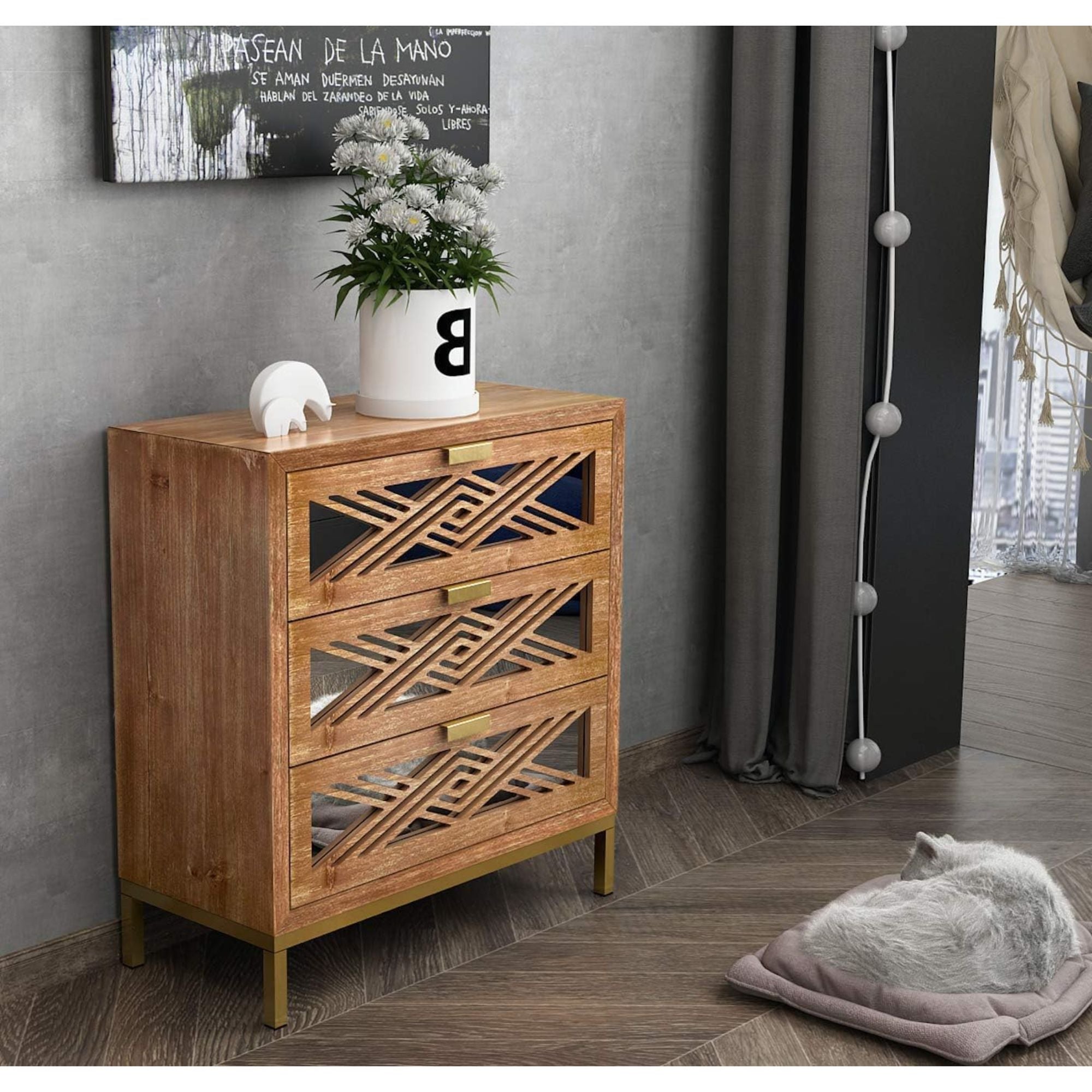 COZAYH 3-Drawer Modern Accent Dresser Mirror Front Storage Cabinet, Set of 2