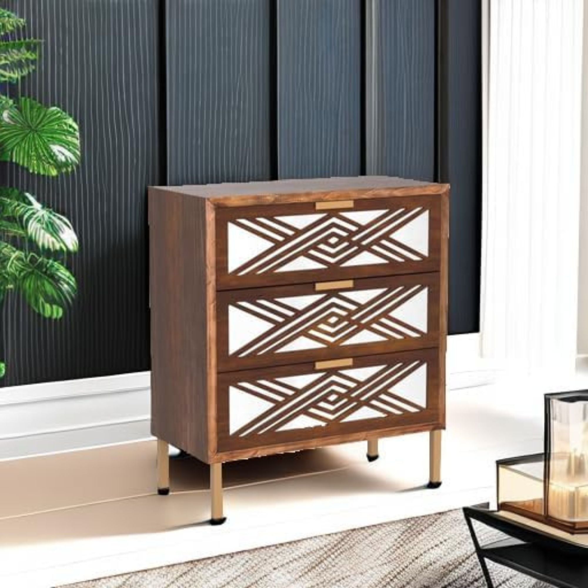 COZAYH 3-Drawer Modern Accent Dresser Mirror Front Storage Cabinet, Set of 2