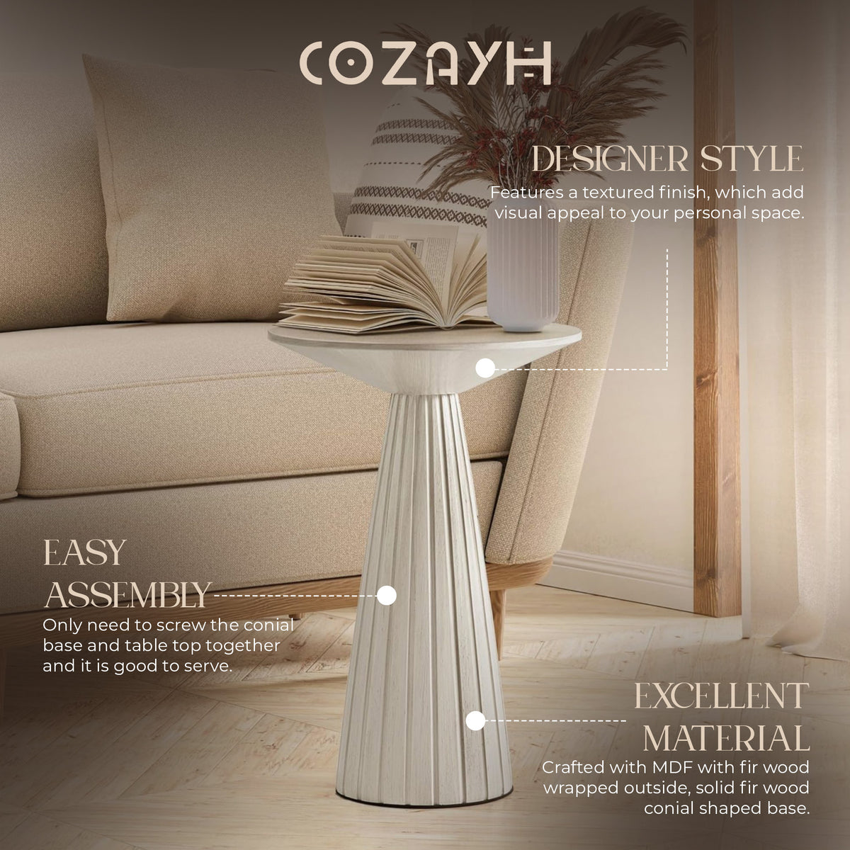 COZAYH Pedestal Small Round Martini Table for Living Rooms or Bedrooms, Set of 2
